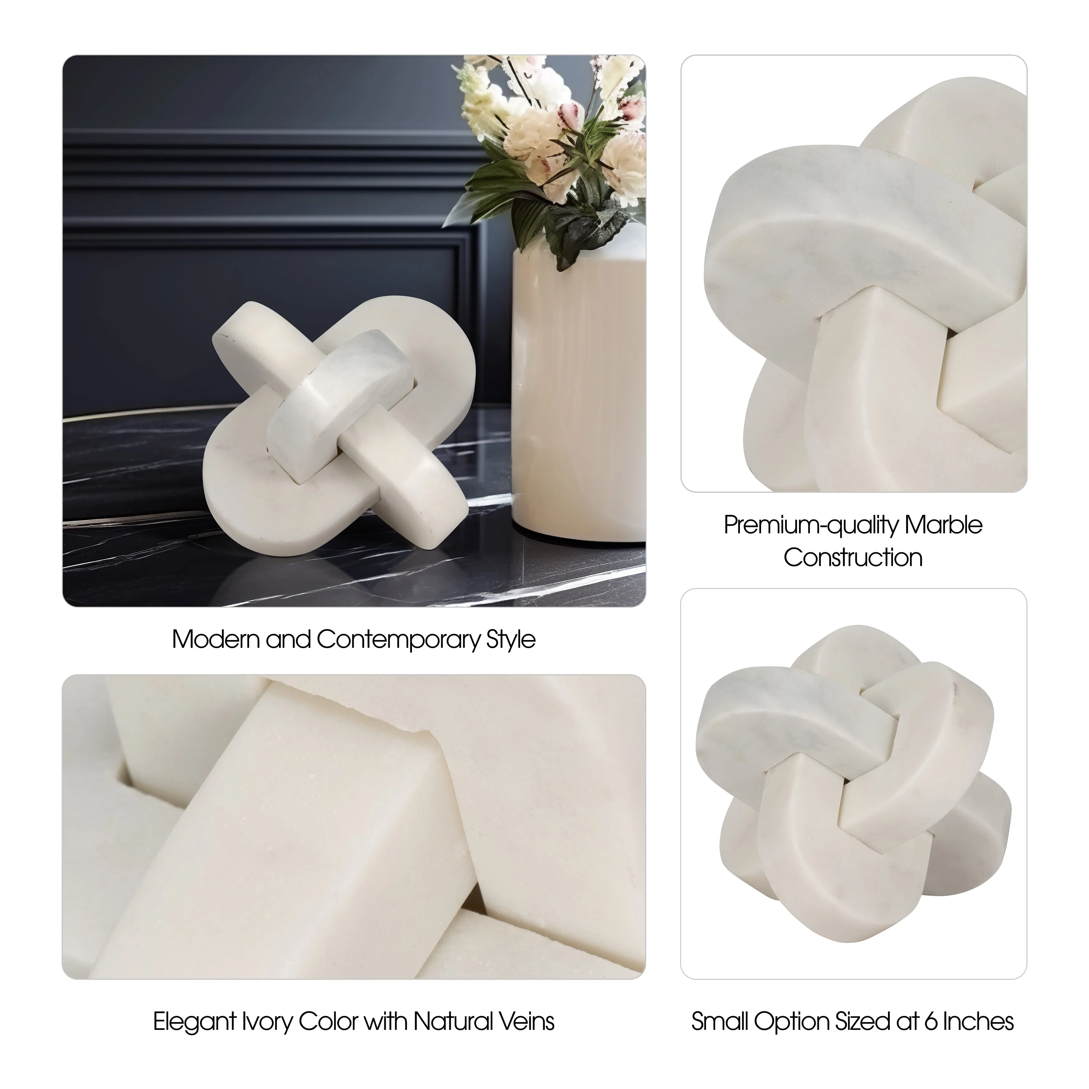6" LIAM WHITE MARBLE KNOTS