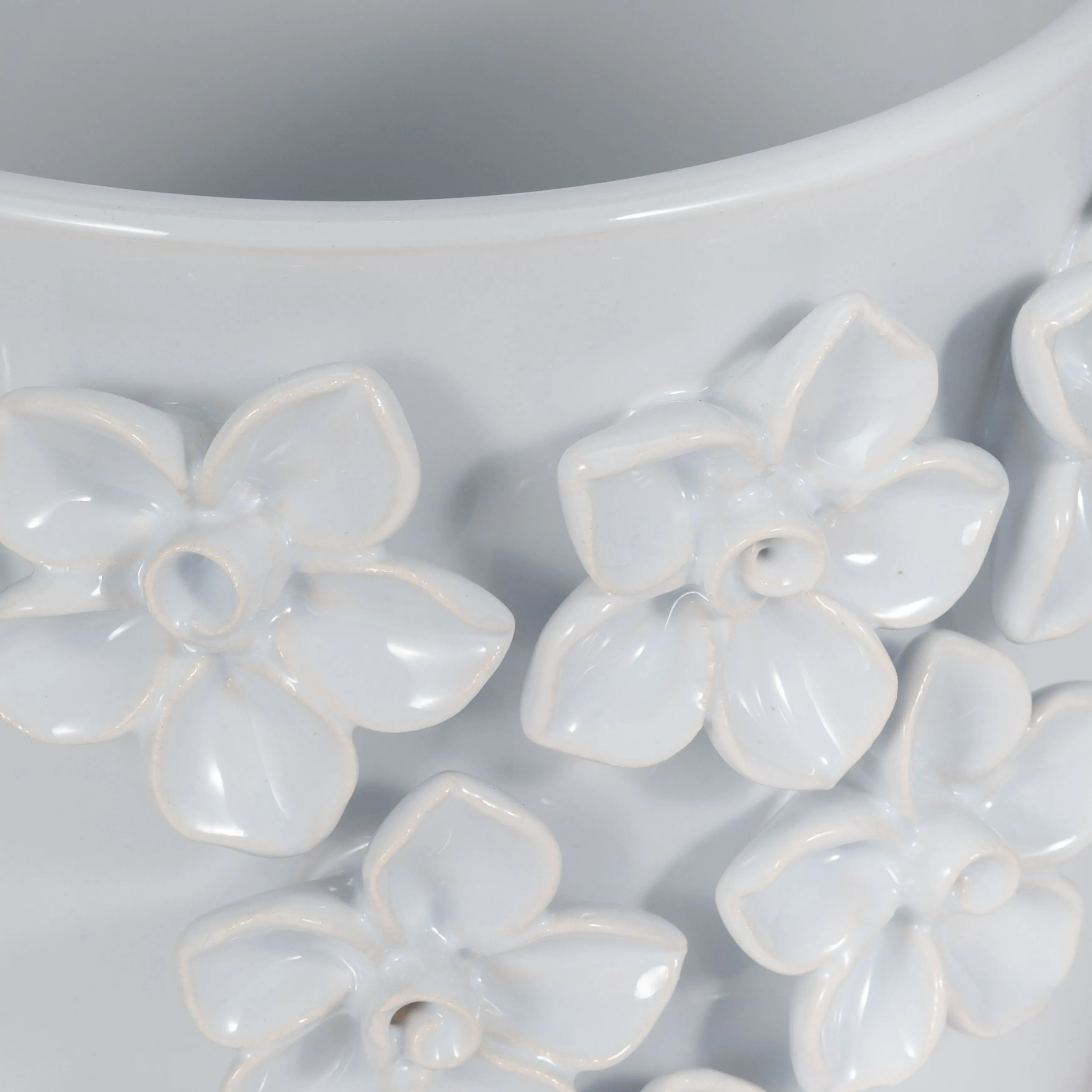 7" Floral Applique Planter, White