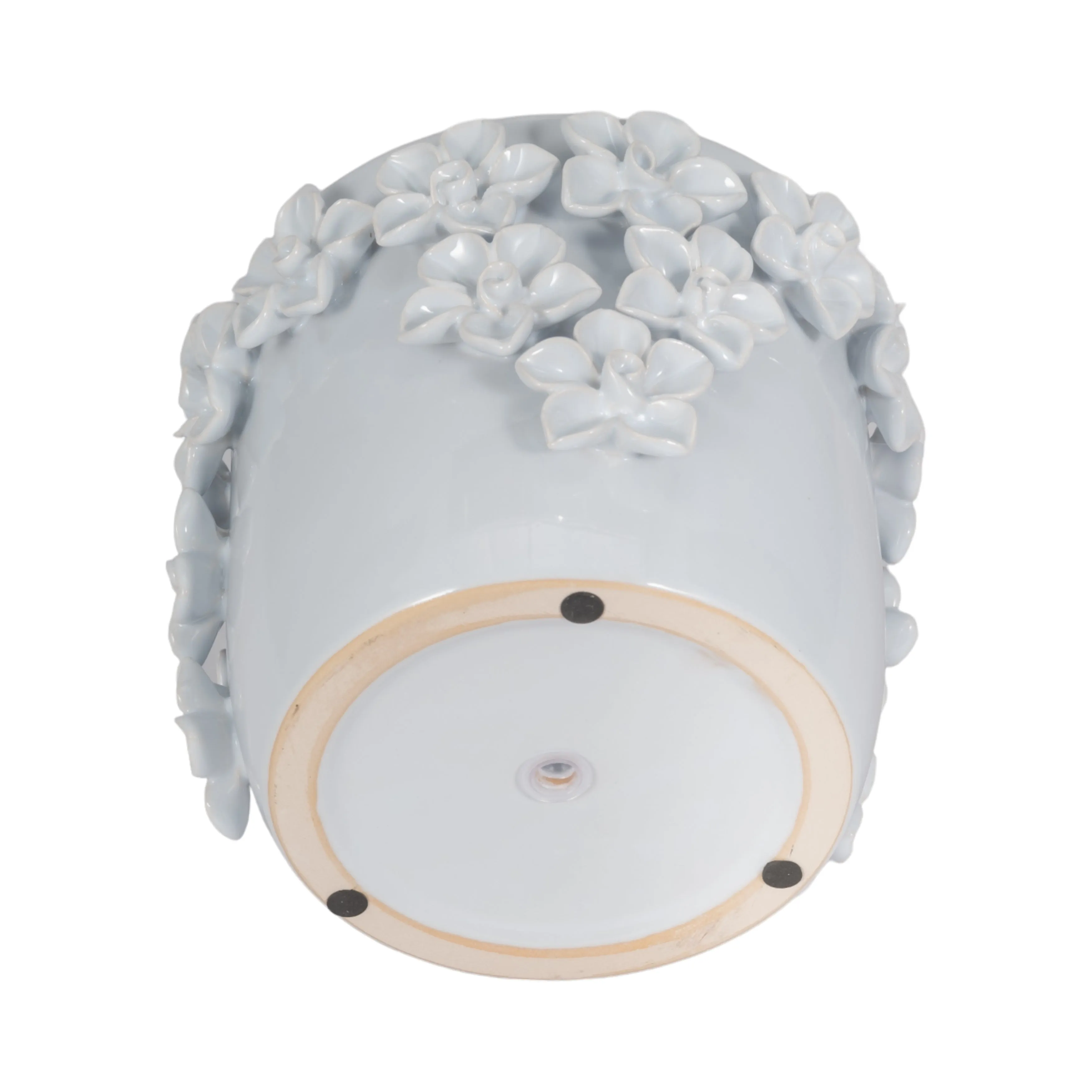 7" Floral Applique Planter, White