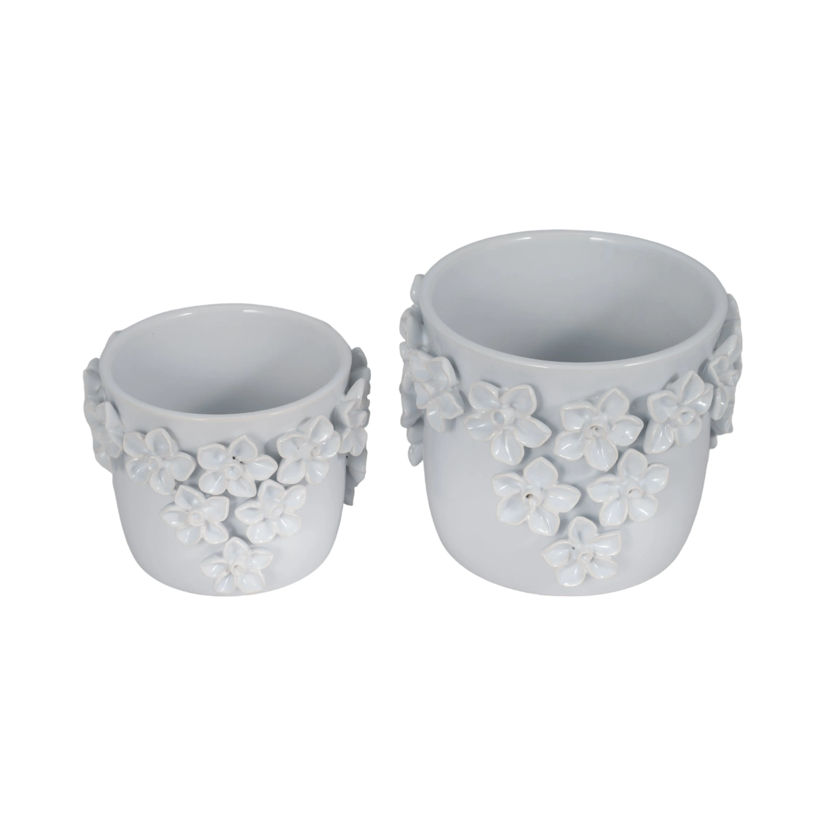 7" Floral Applique Planter, White