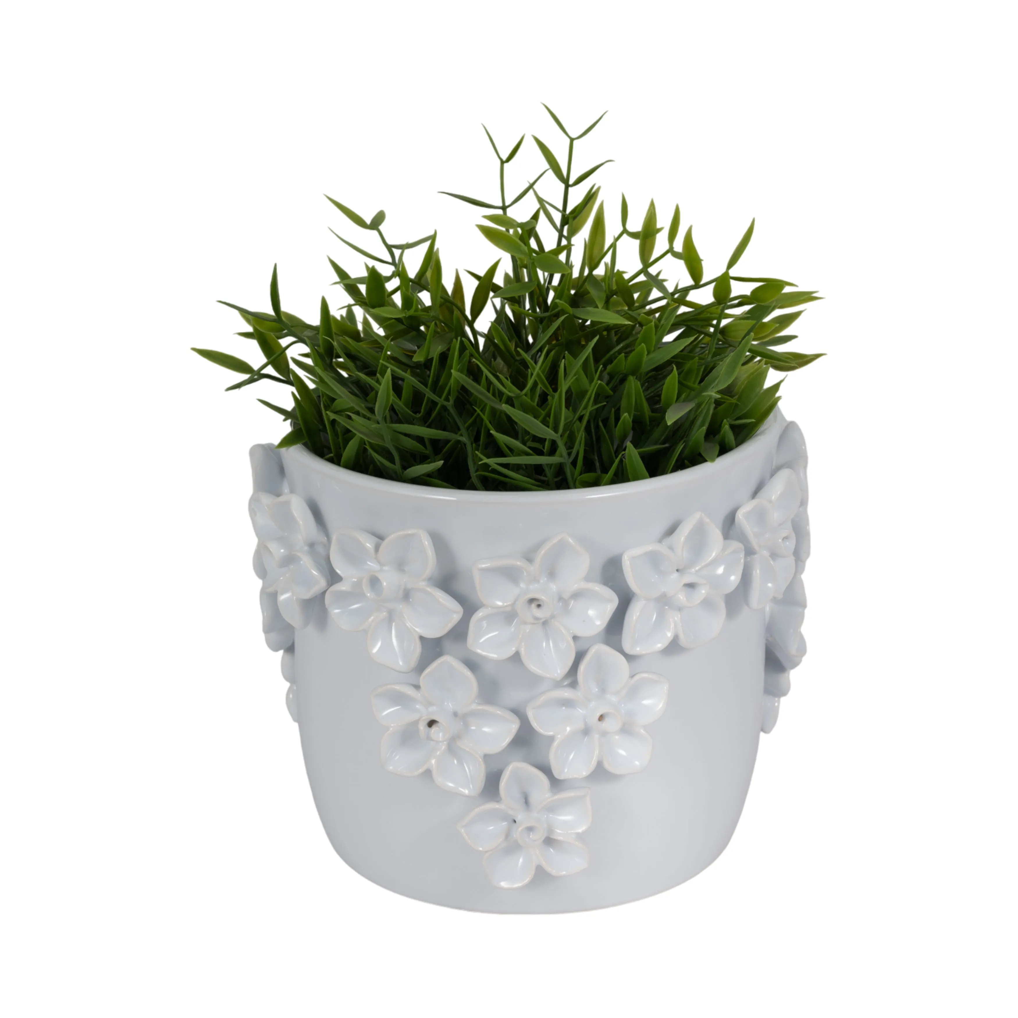7" Floral Applique Planter, White
