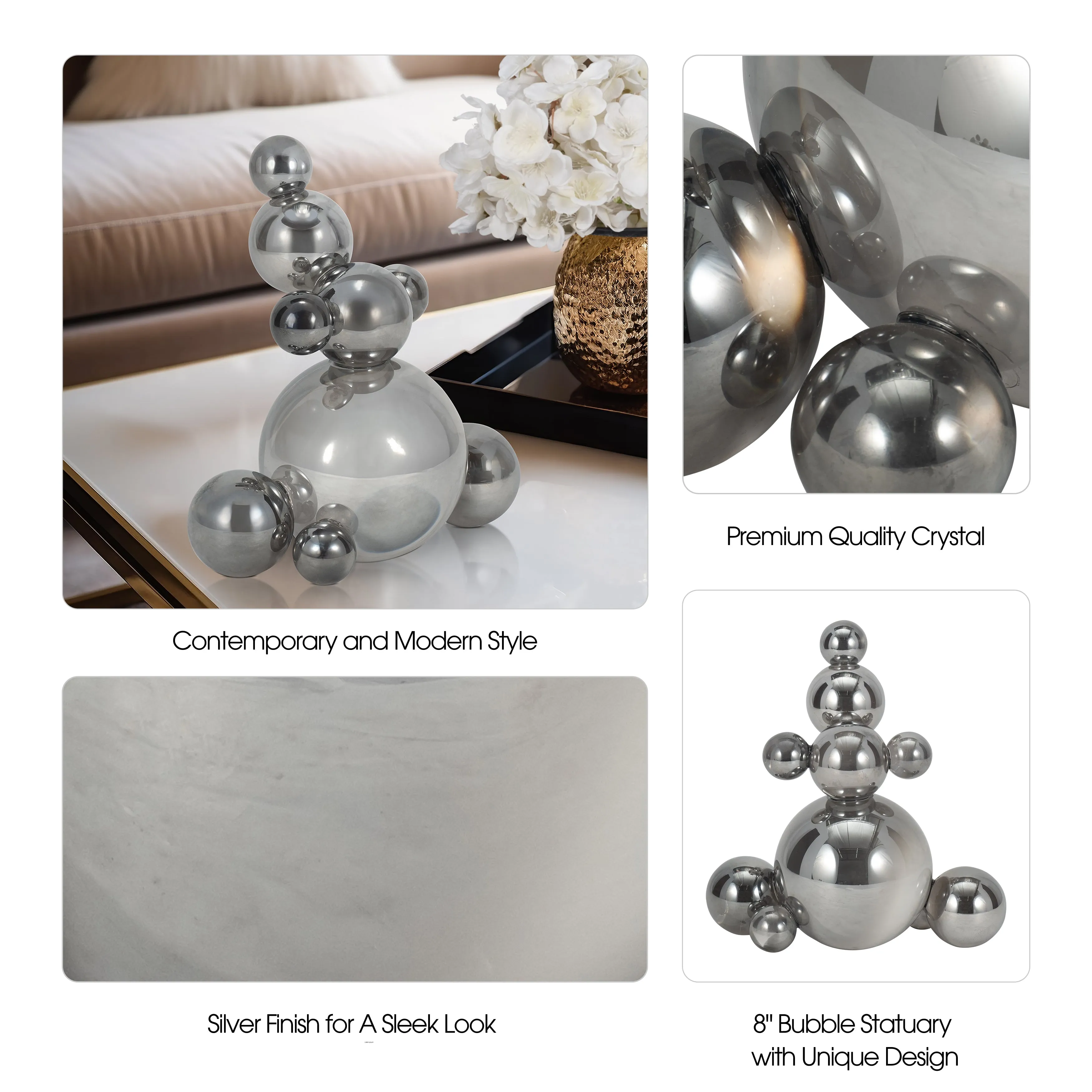 8" ATLAS SILVER CRYSTAL BUBBLE STATUARY