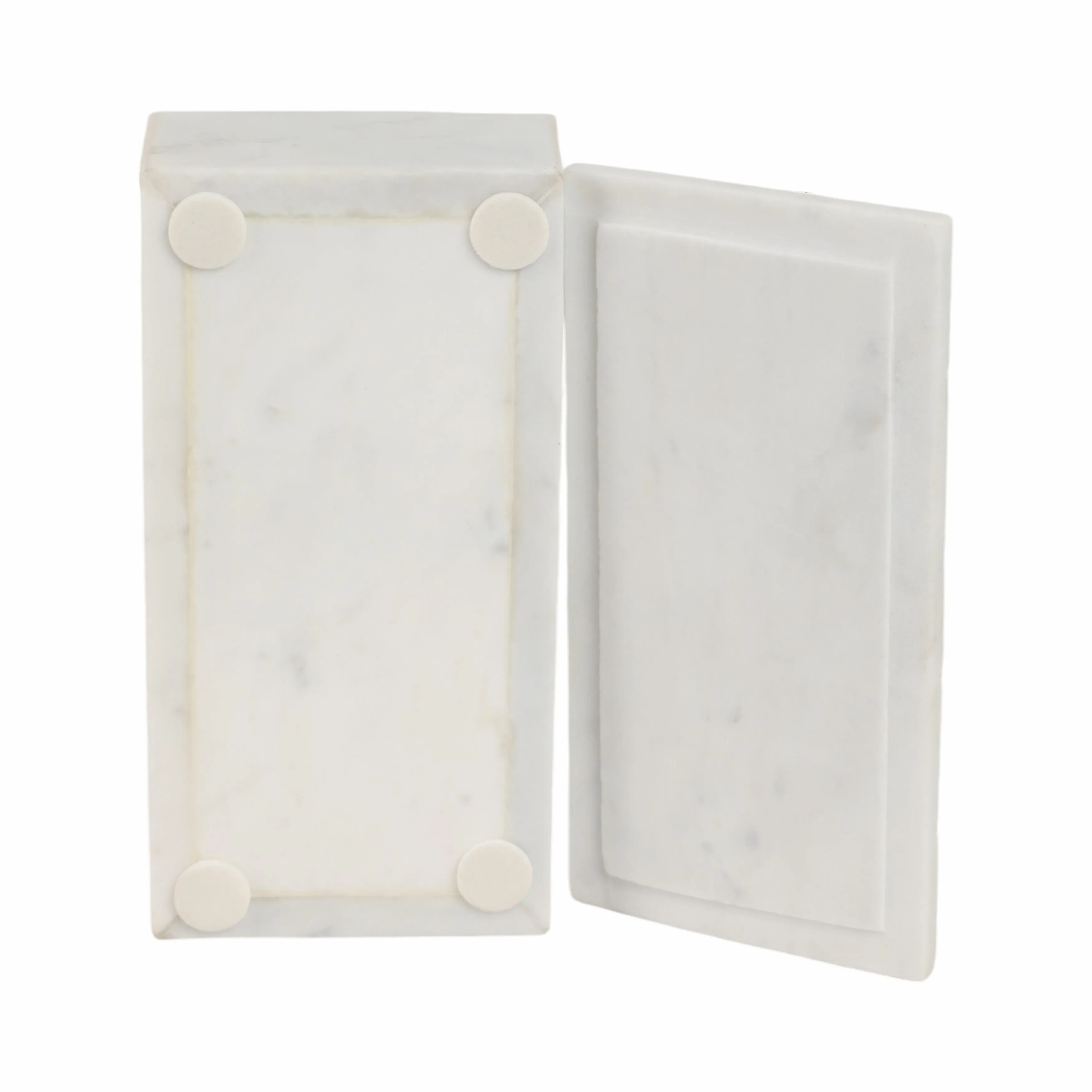 8" White Marble Box With Brass Inlay, White/gold