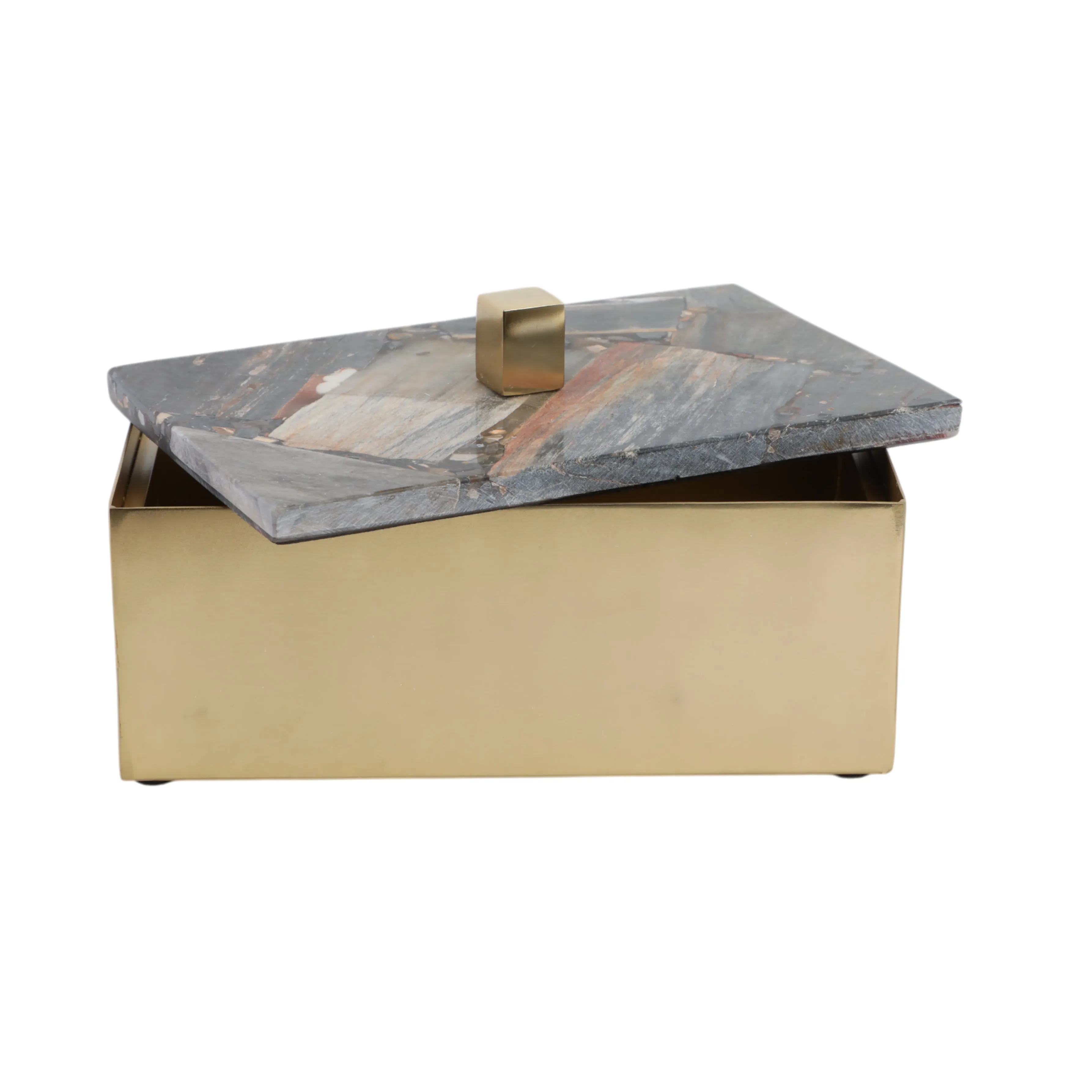 8x5" Petrified Wood Top Box, Black/gold