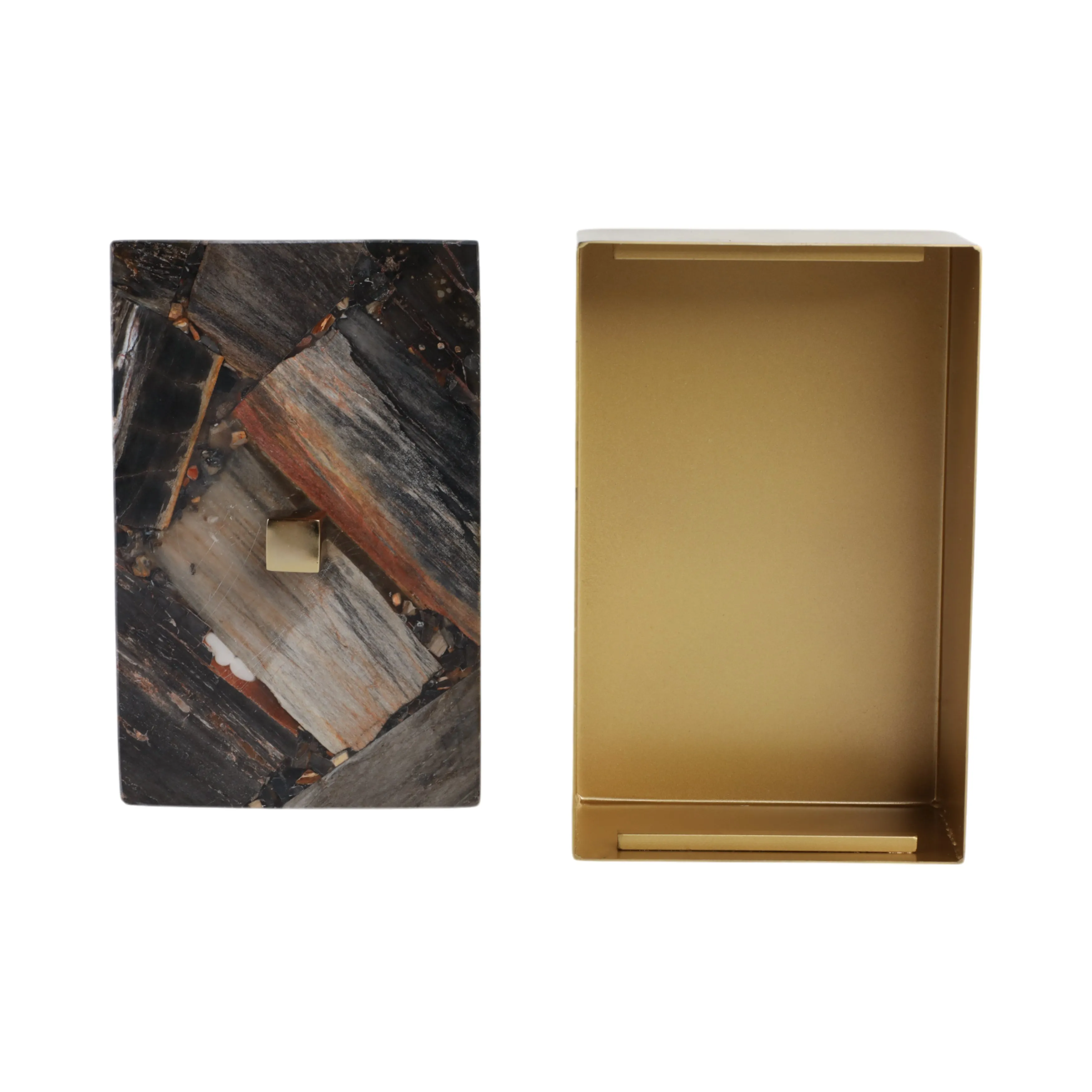 8x5" Petrified Wood Top Box, Black/gold