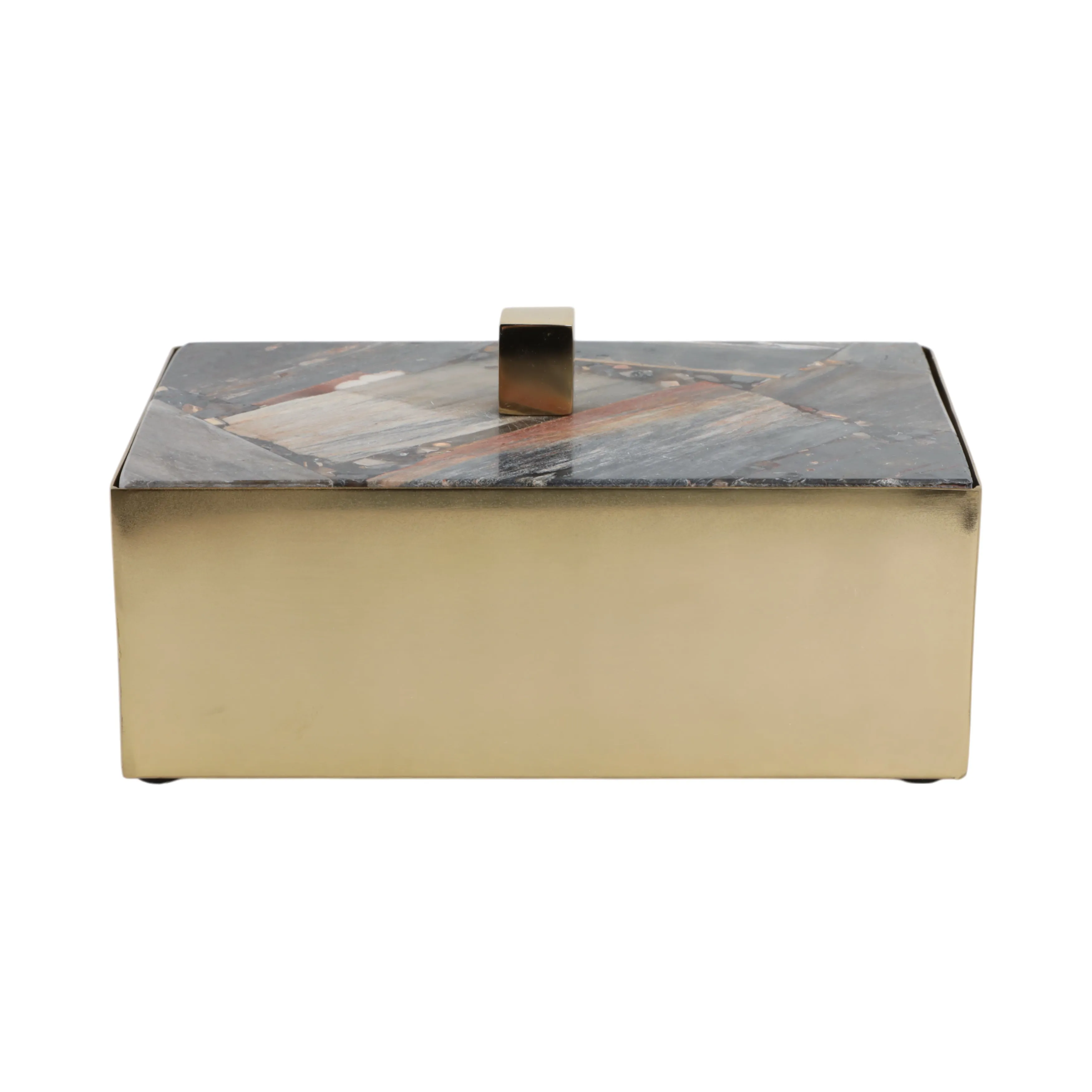 8x5" Petrified Wood Top Box, Black/gold