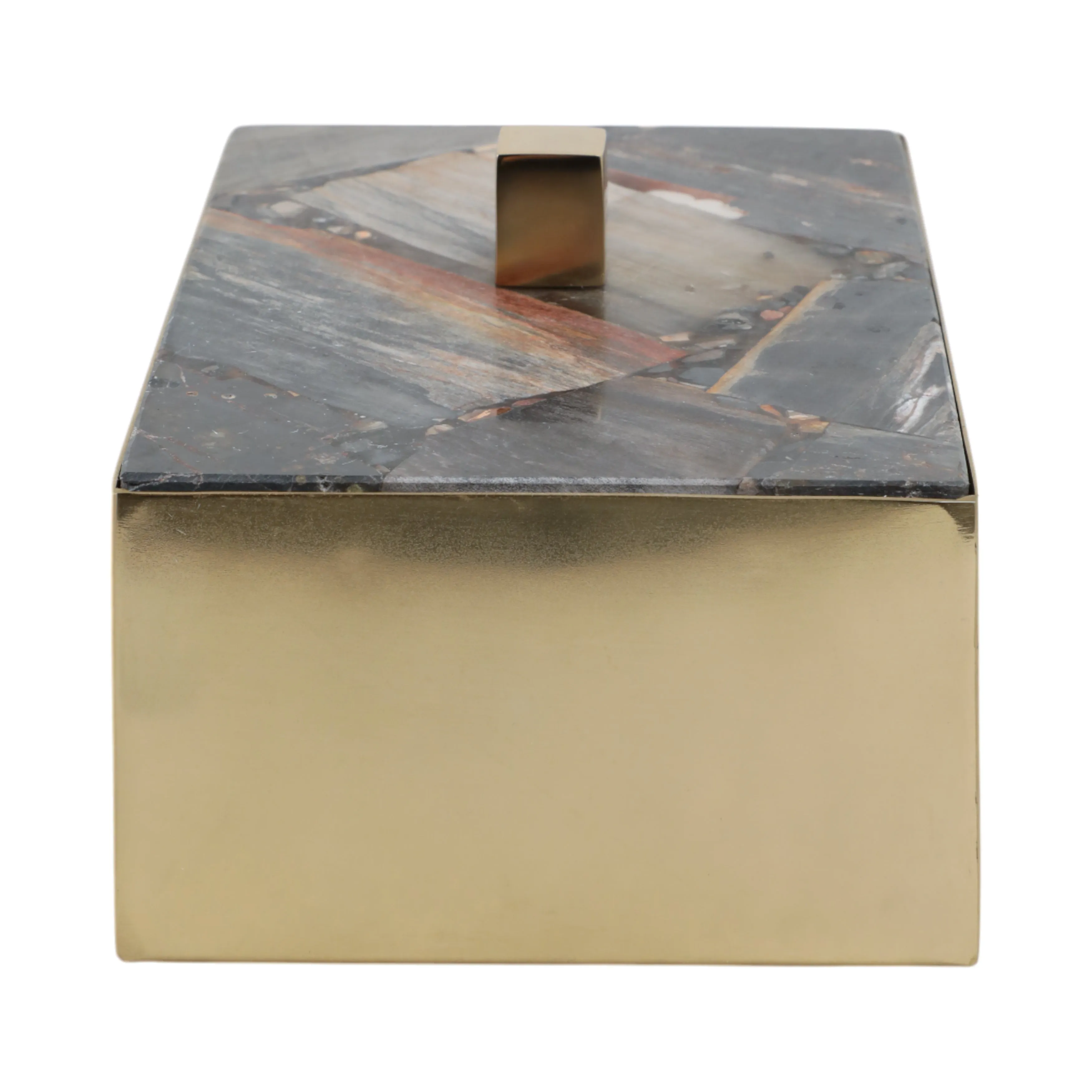 8x5" Petrified Wood Top Box, Black/gold