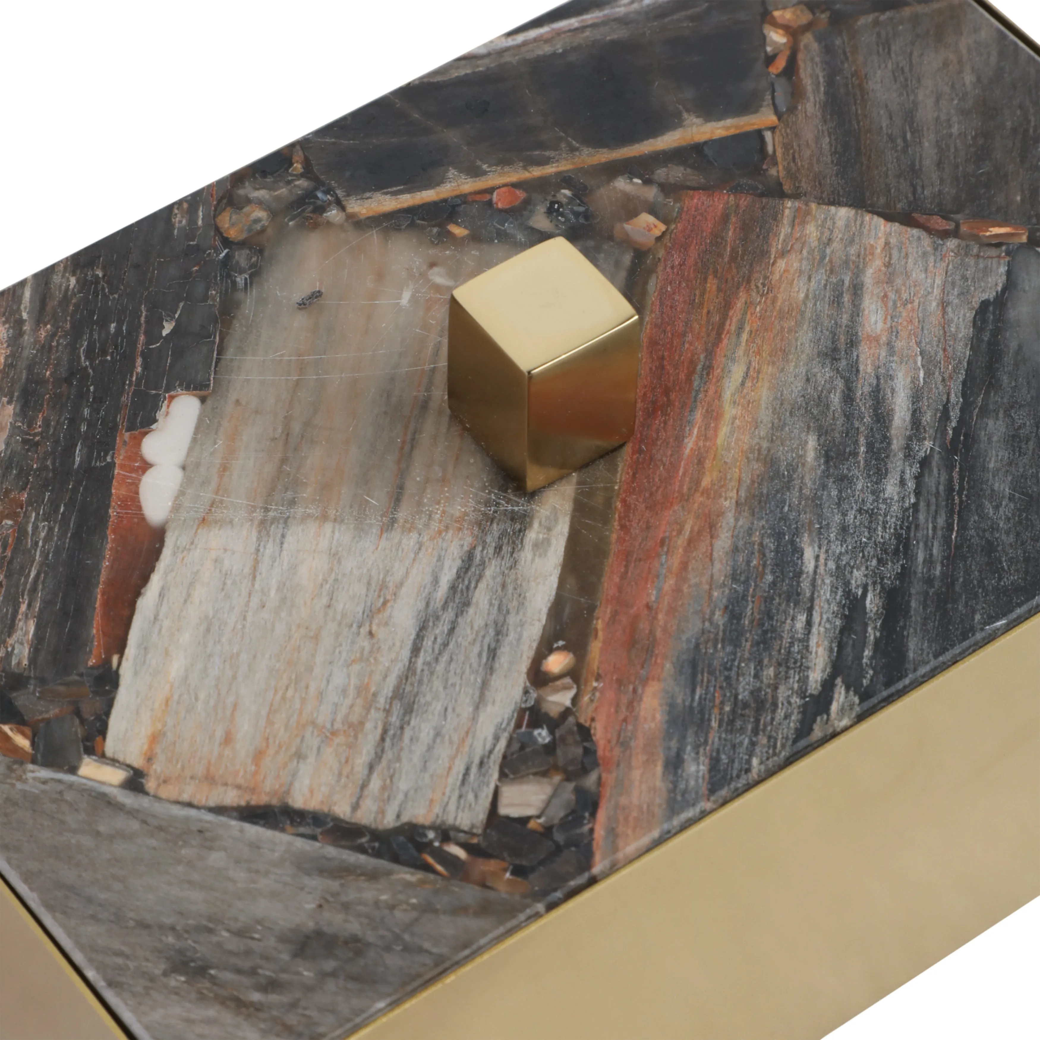 8x5" Petrified Wood Top Box, Black/gold