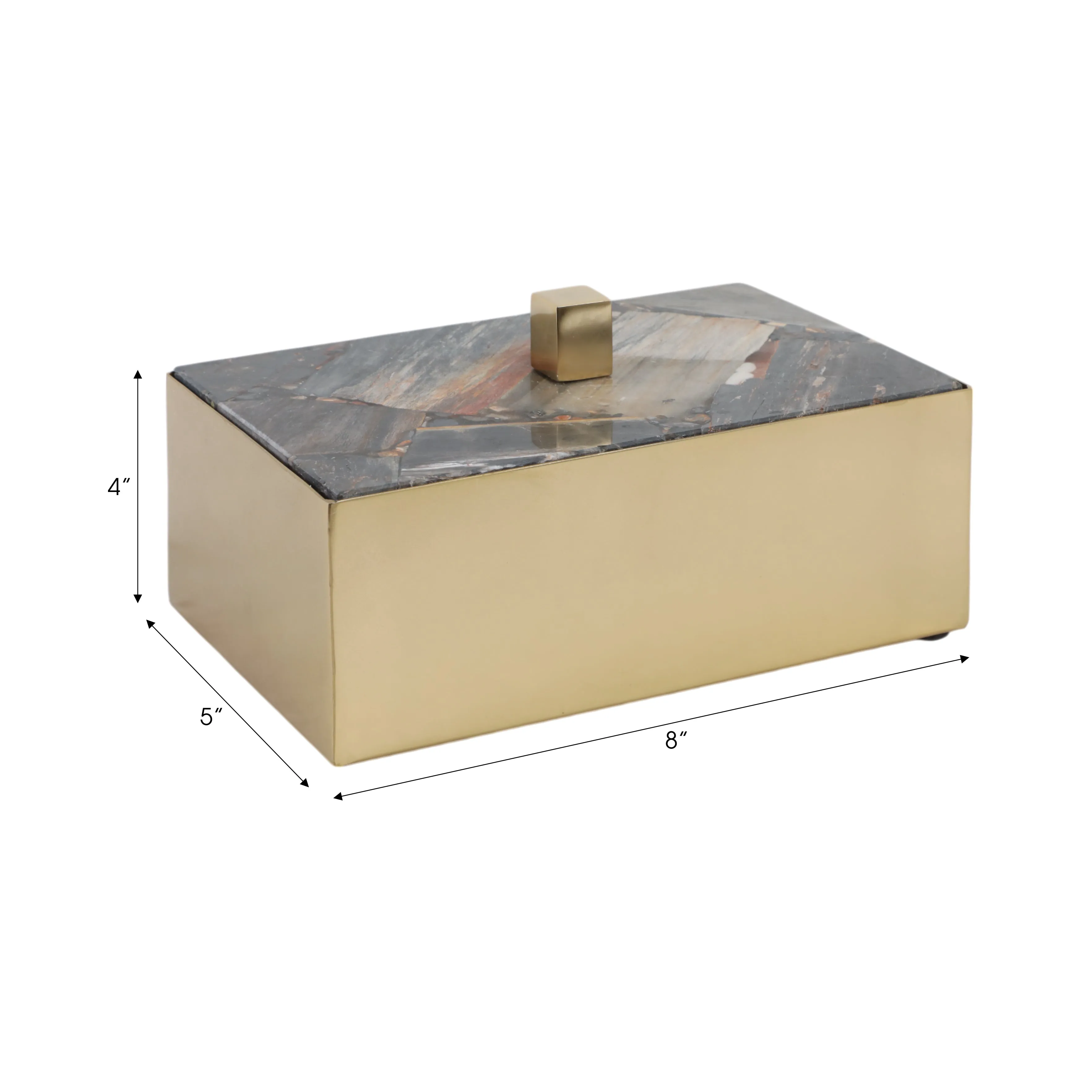 8x5" Petrified Wood Top Box, Black/gold