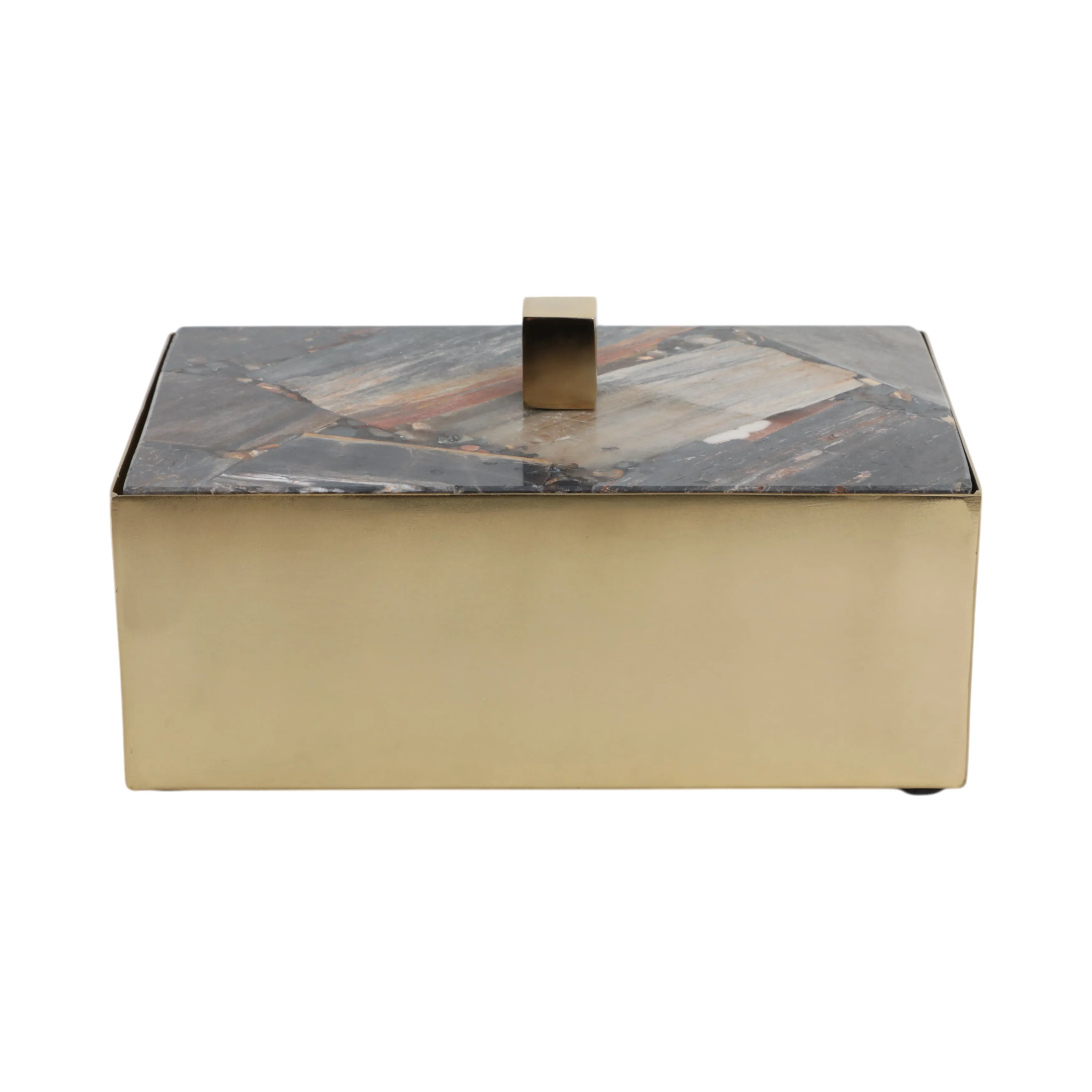 8x5" Petrified Wood Top Box, Black/gold