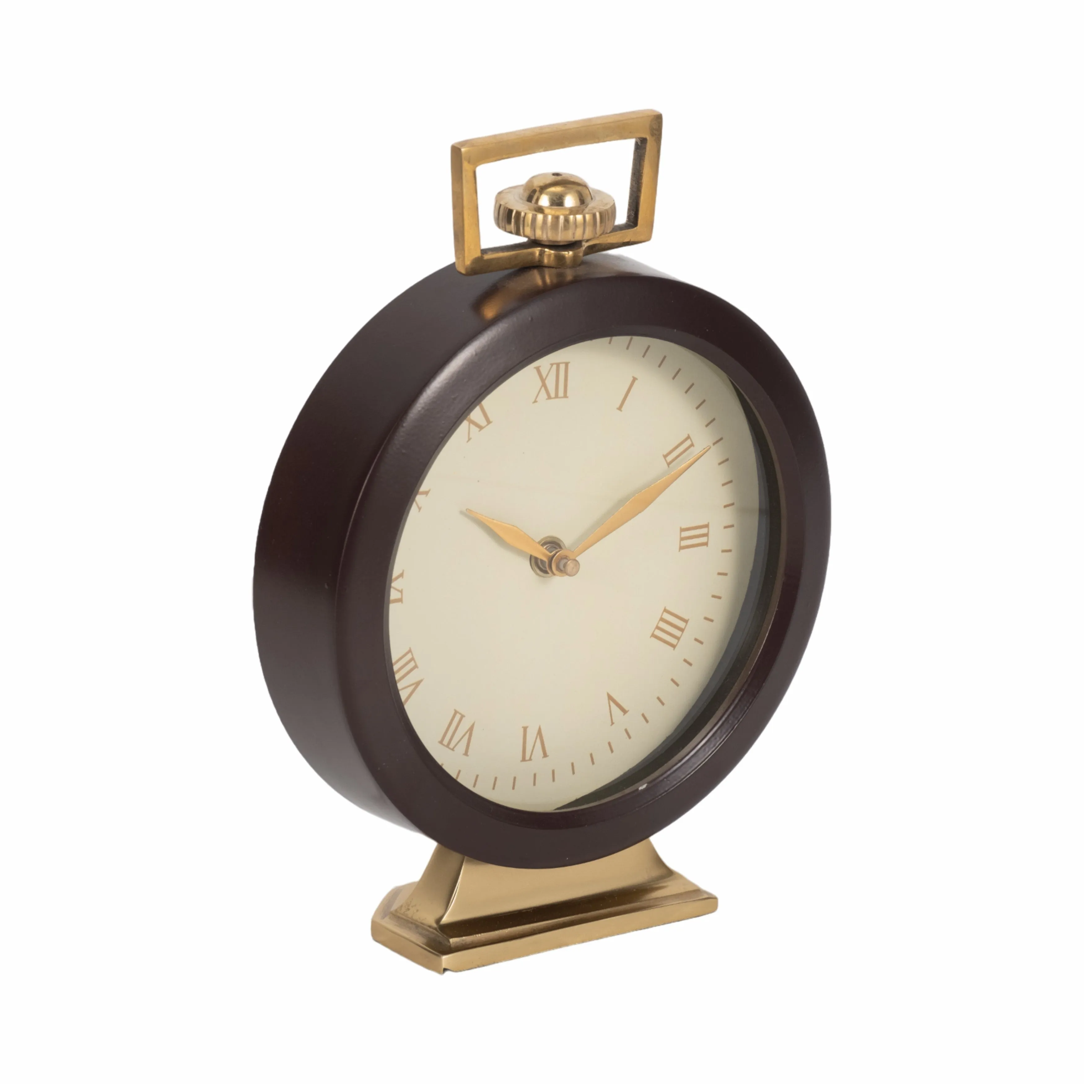 9" Jansen Gold And Brown Desk Clock