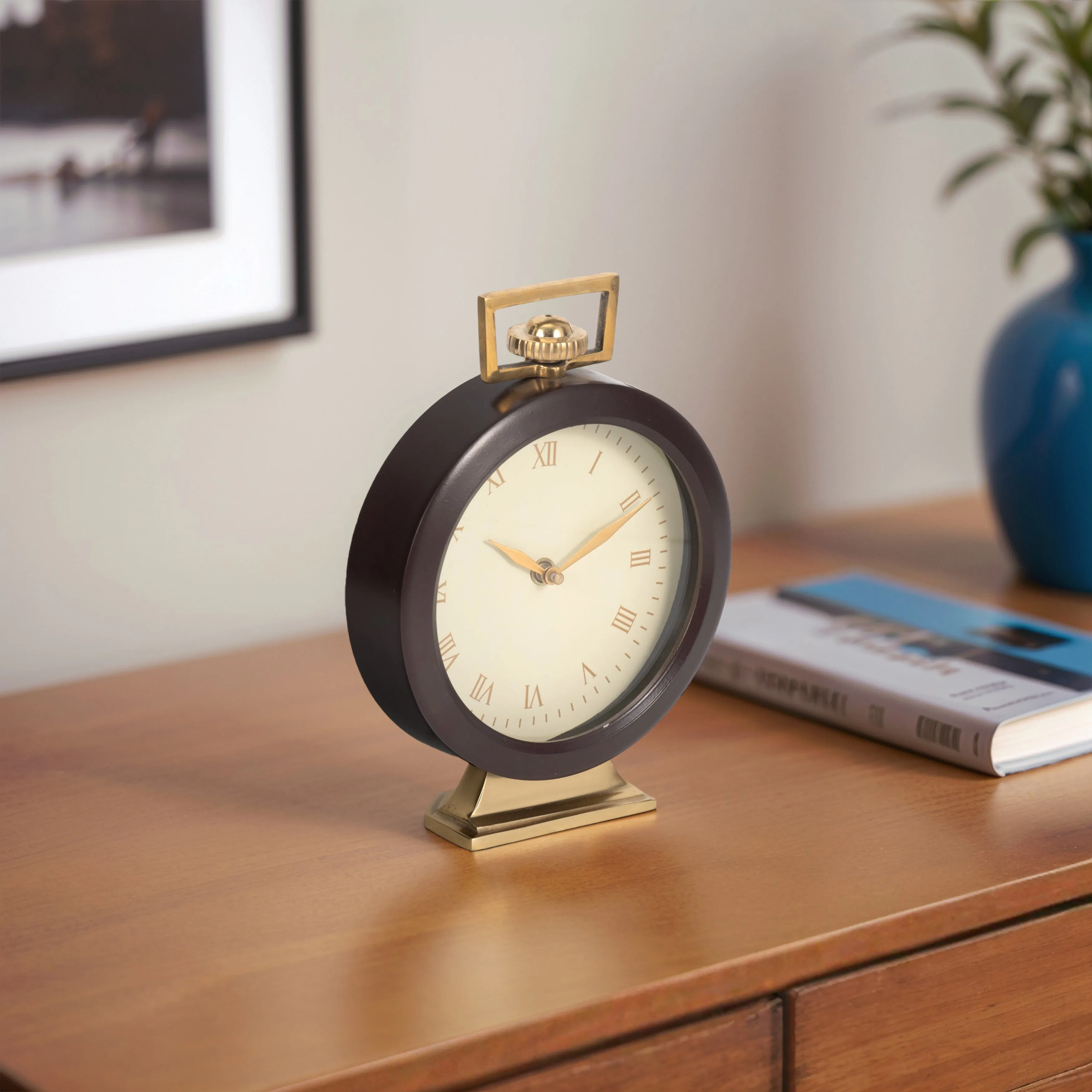 9" Jansen Gold And Brown Desk Clock
