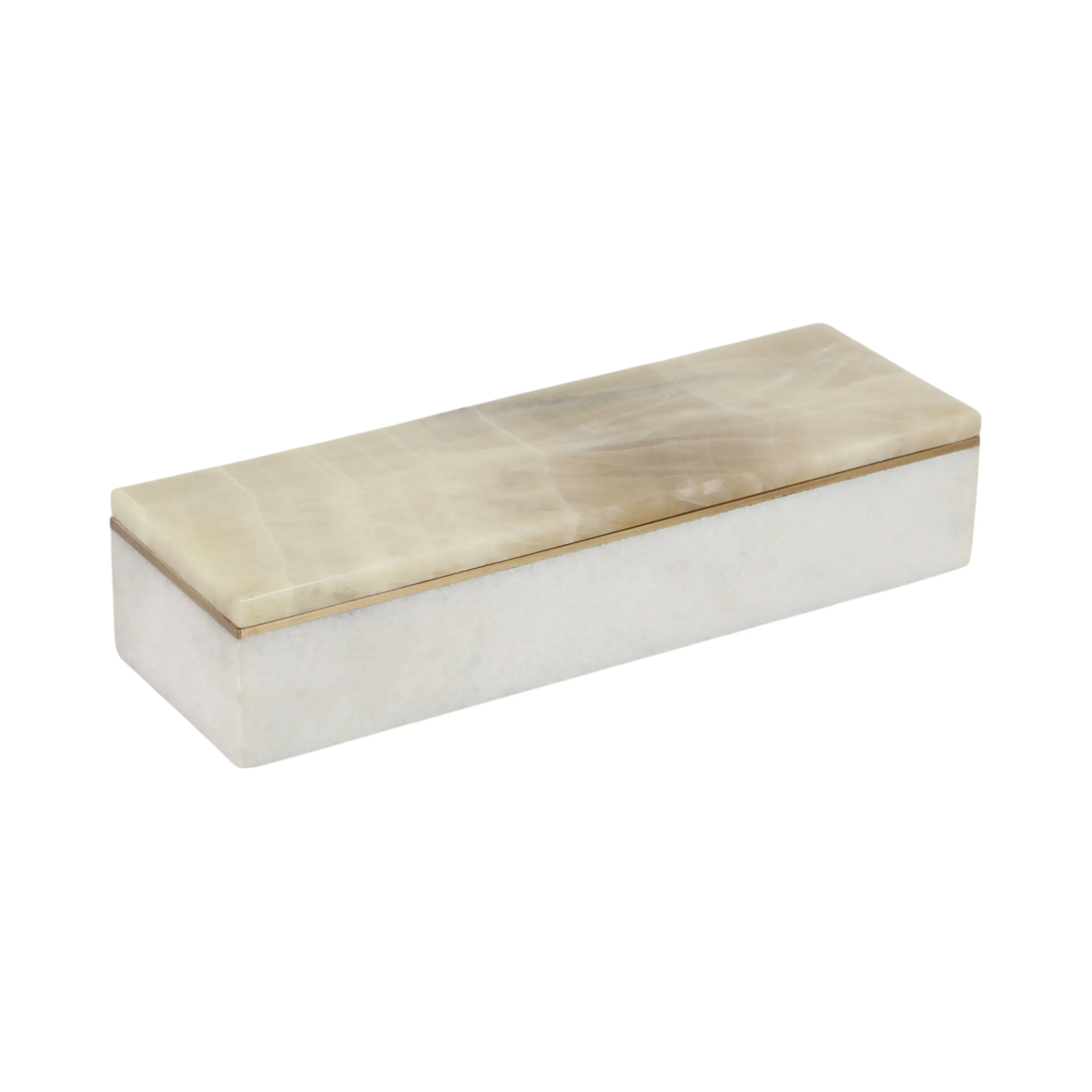 9" White Onyx And Brass Box