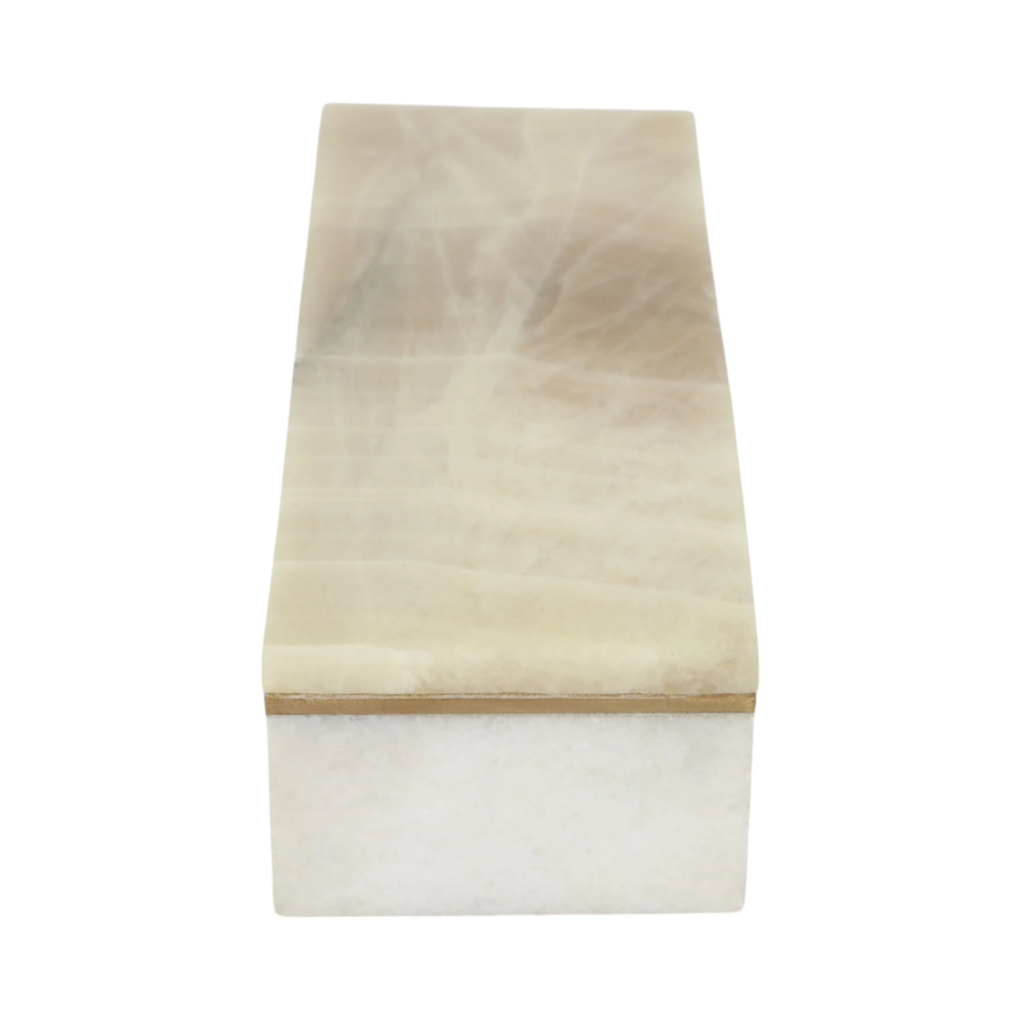 9" White Onyx And Brass Box