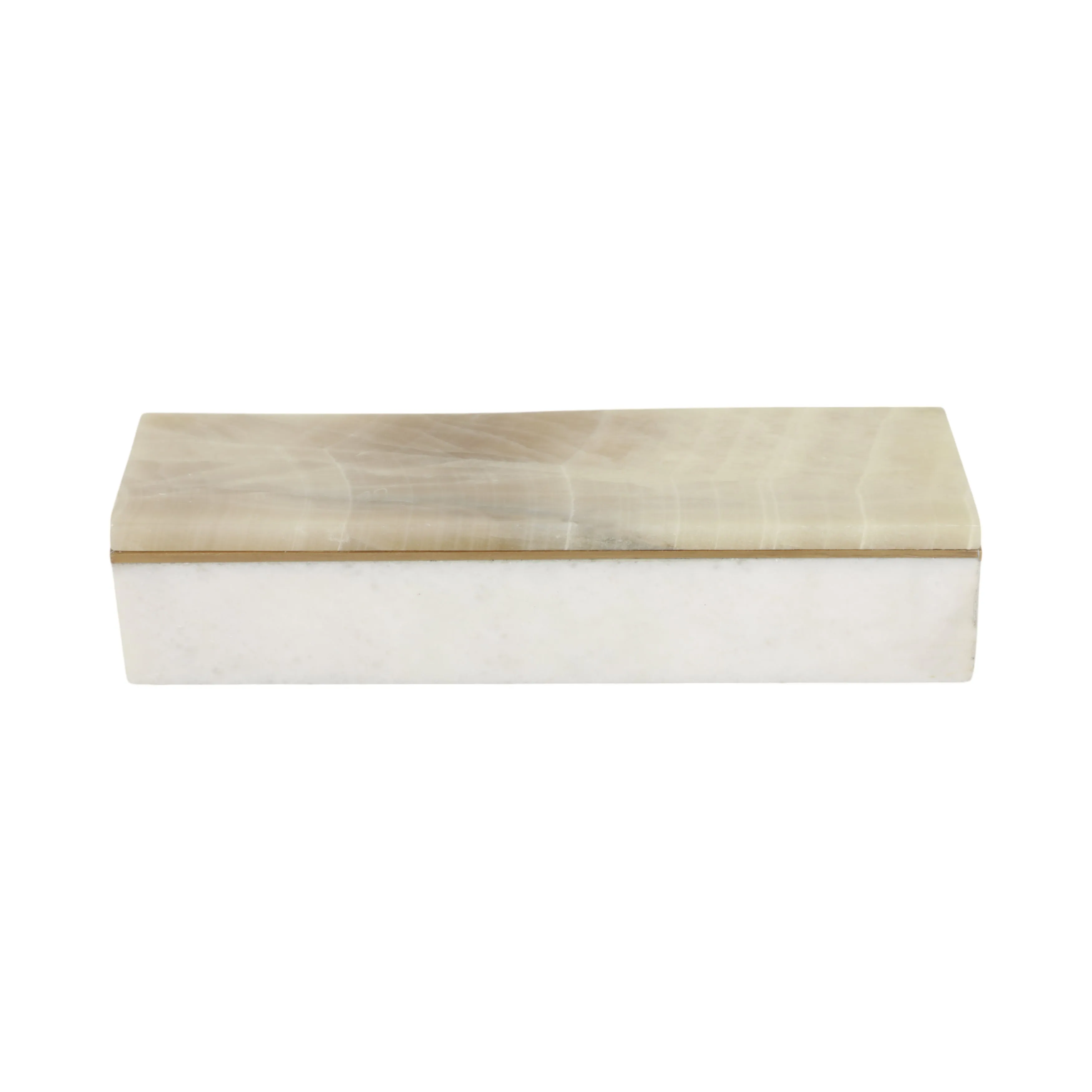 9" White Onyx And Brass Box