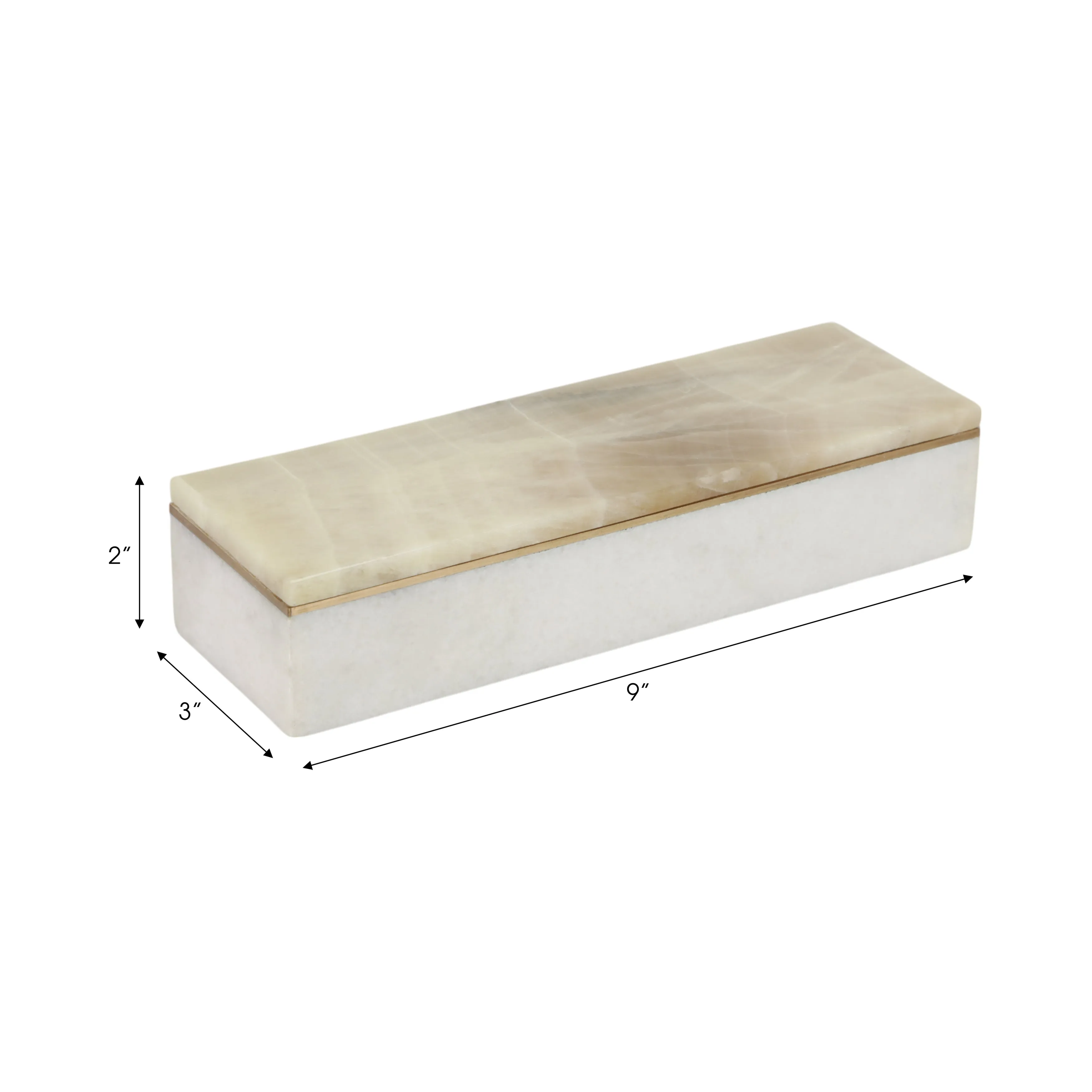 9" White Onyx And Brass Box