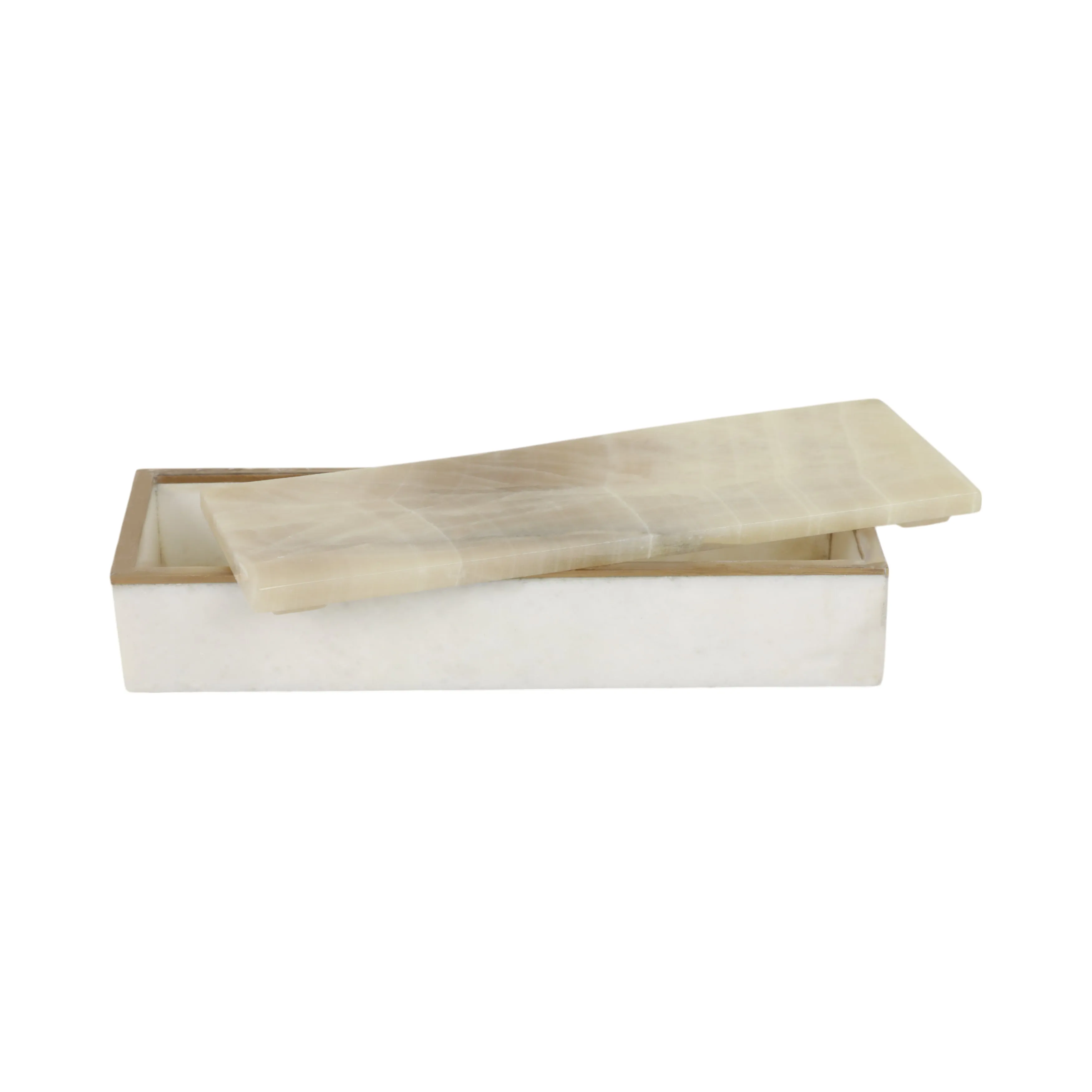 9" White Onyx And Brass Box