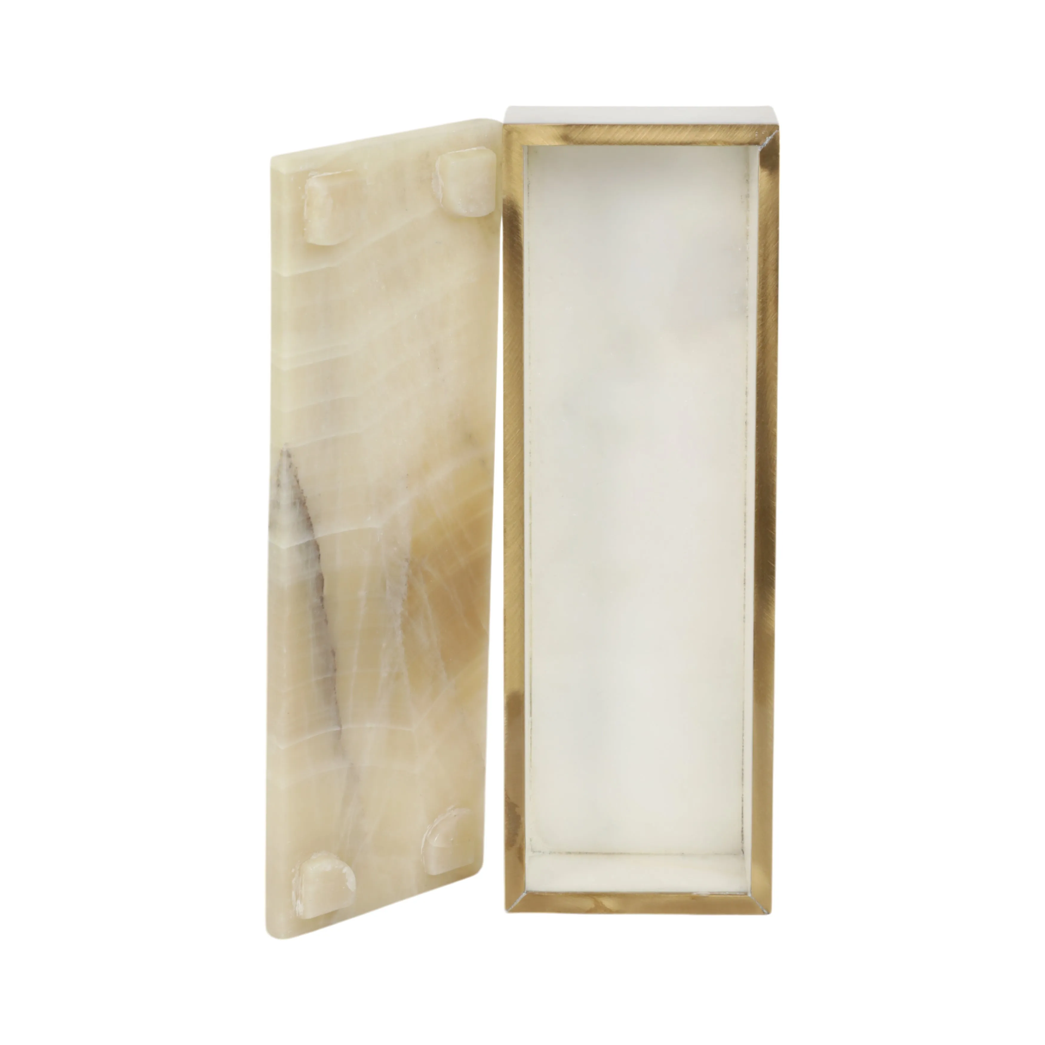 9" White Onyx And Brass Box