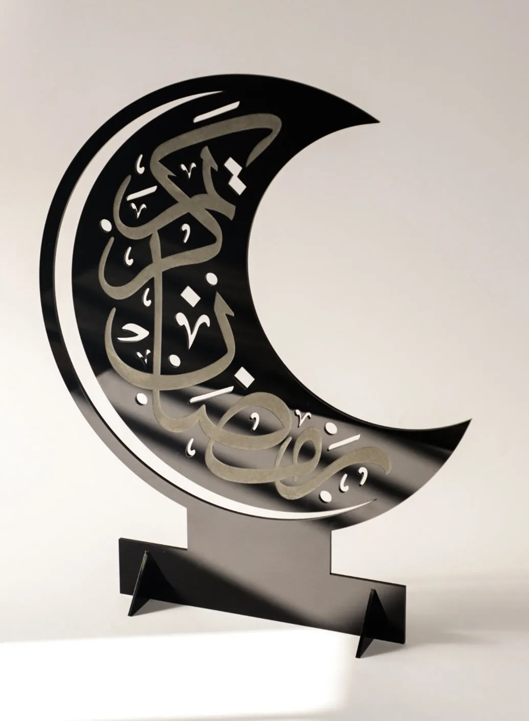 Acrylic Decor Stand in Crescent Shape Engraved with Ramadan Kareem Design