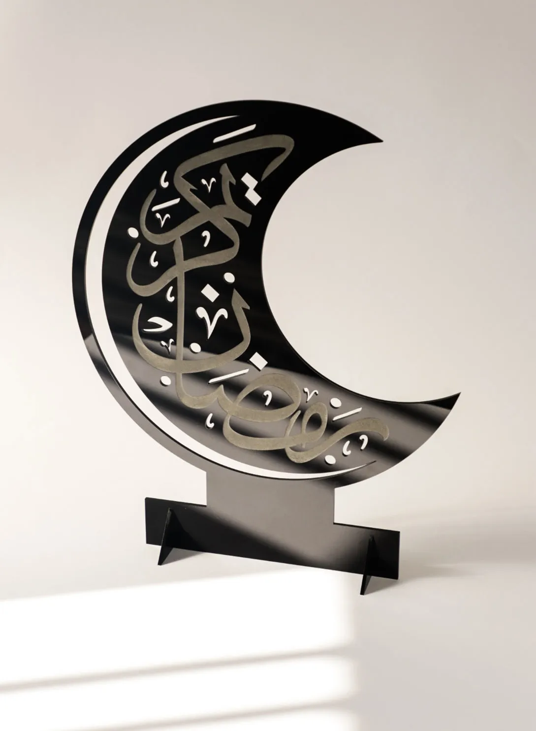 Acrylic Decor Stand in Crescent Shape Engraved with Ramadan Kareem Design