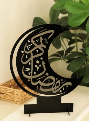 Acrylic Decor Stand in Crescent Shape Engraved with Ramadan Kareem Design