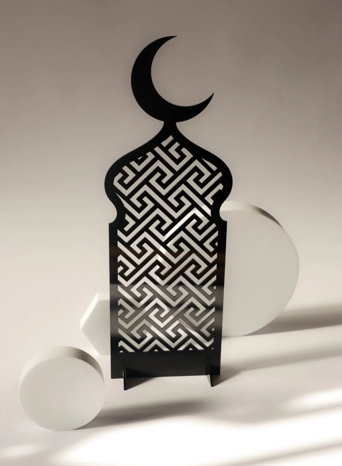 Acrylic Decor Stand in Ramadan Crescent Shape with Islamic Pattern