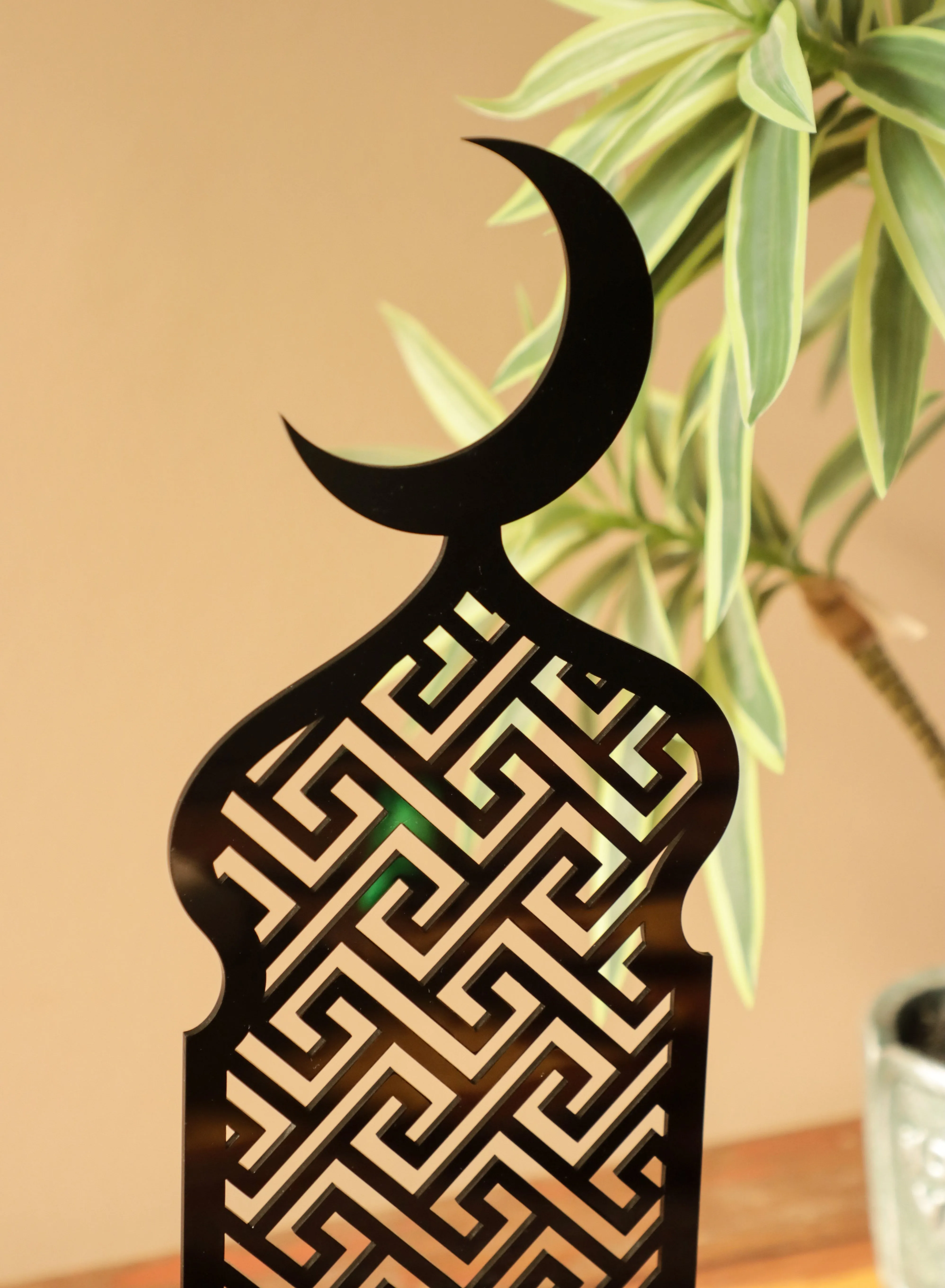 Acrylic Decor Stand in Ramadan Crescent Shape with Islamic Pattern