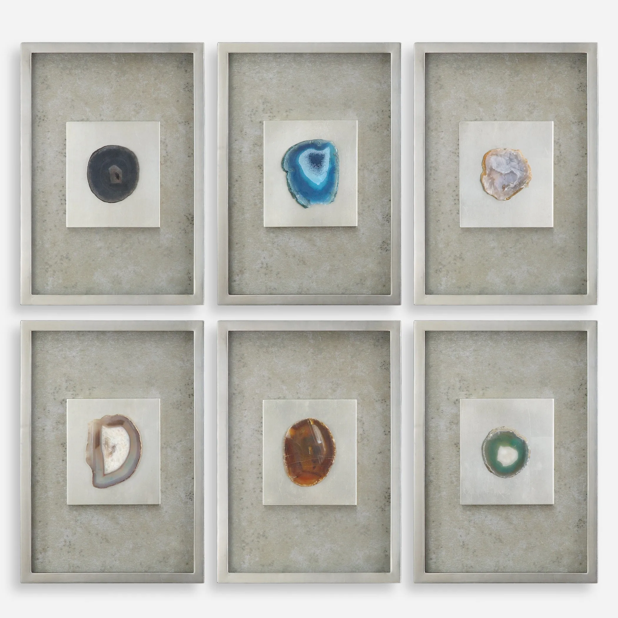 Agate Stone Silver Shadow Box, S/6