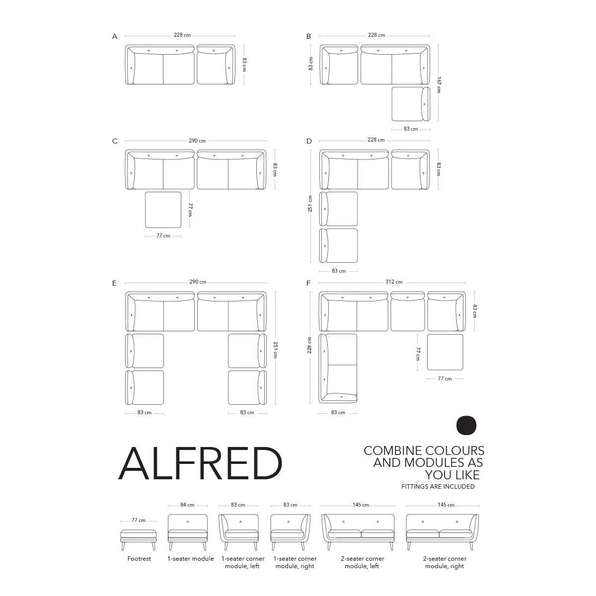 Alfred Fabric Right 1 Seater Modular Sofa