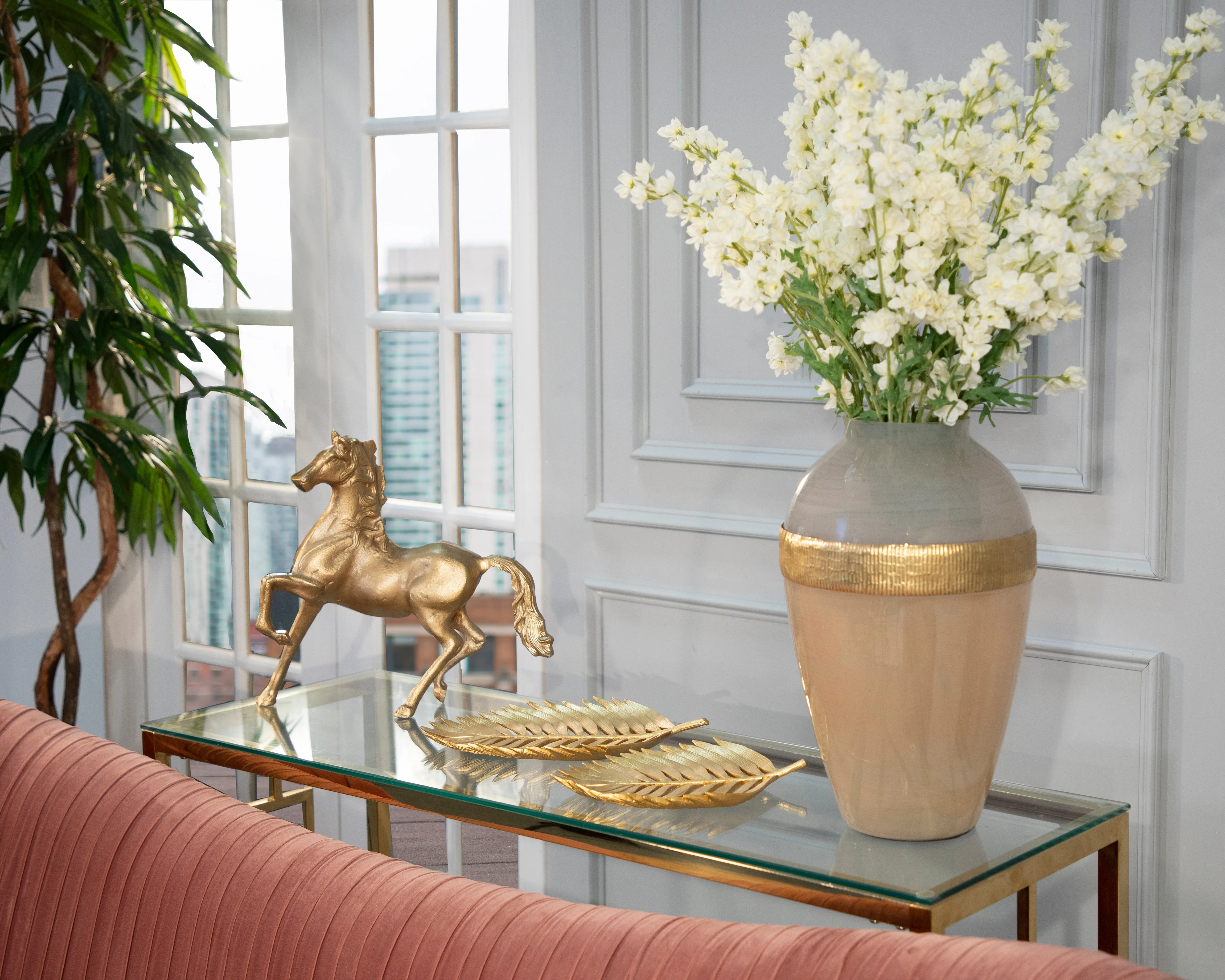 ALUMINUM 16"H HORSE TABLE DECO, CHAMPAGNE GOLD