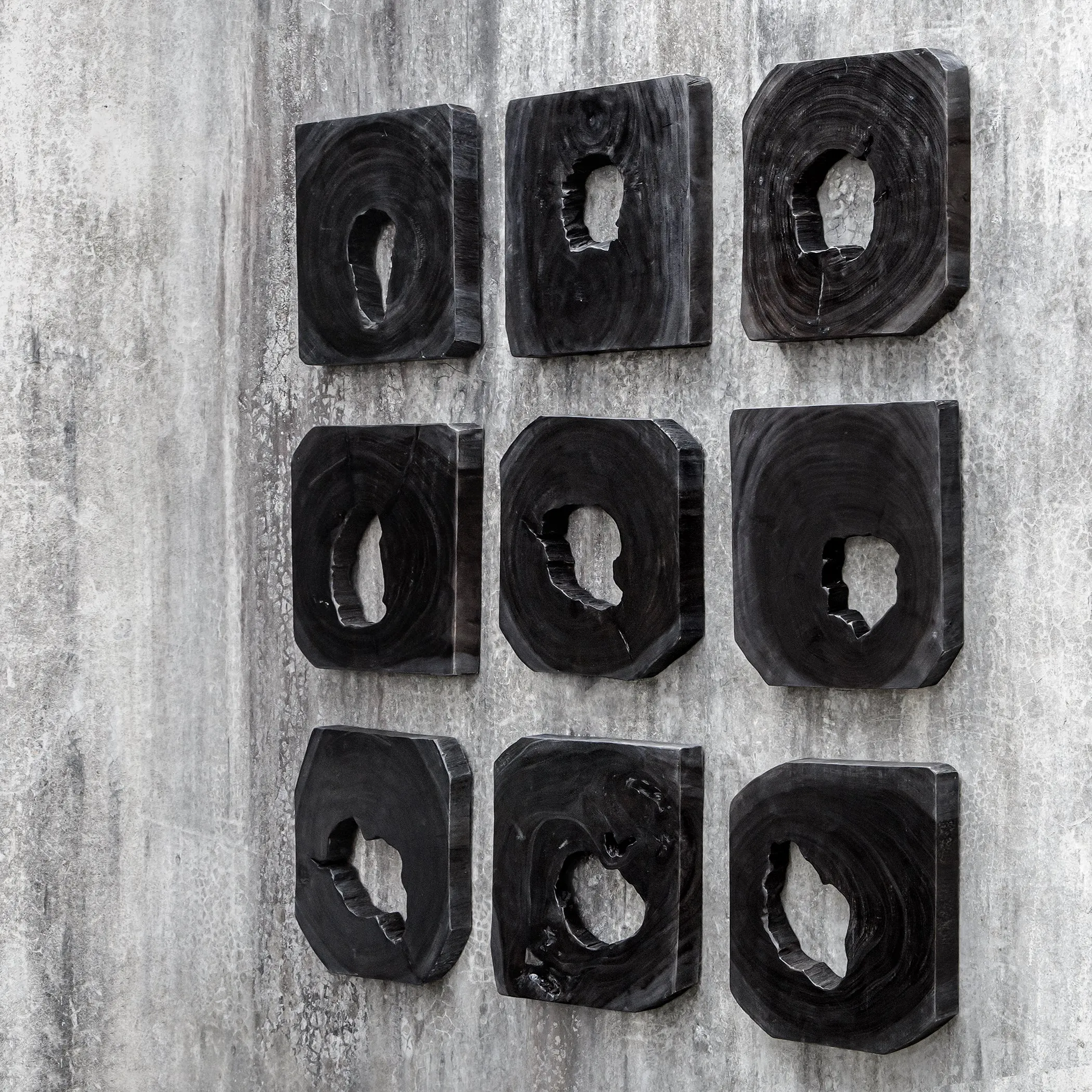 Bahati Wood Wall Art, Ebony, S/9