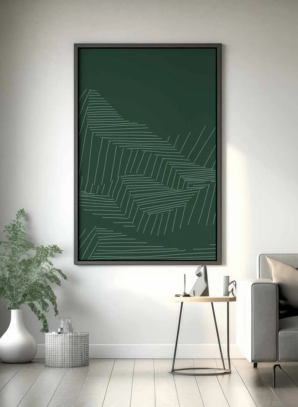Canvas Wall Art Stretched Over Wooden Frame with Black Floating Frame