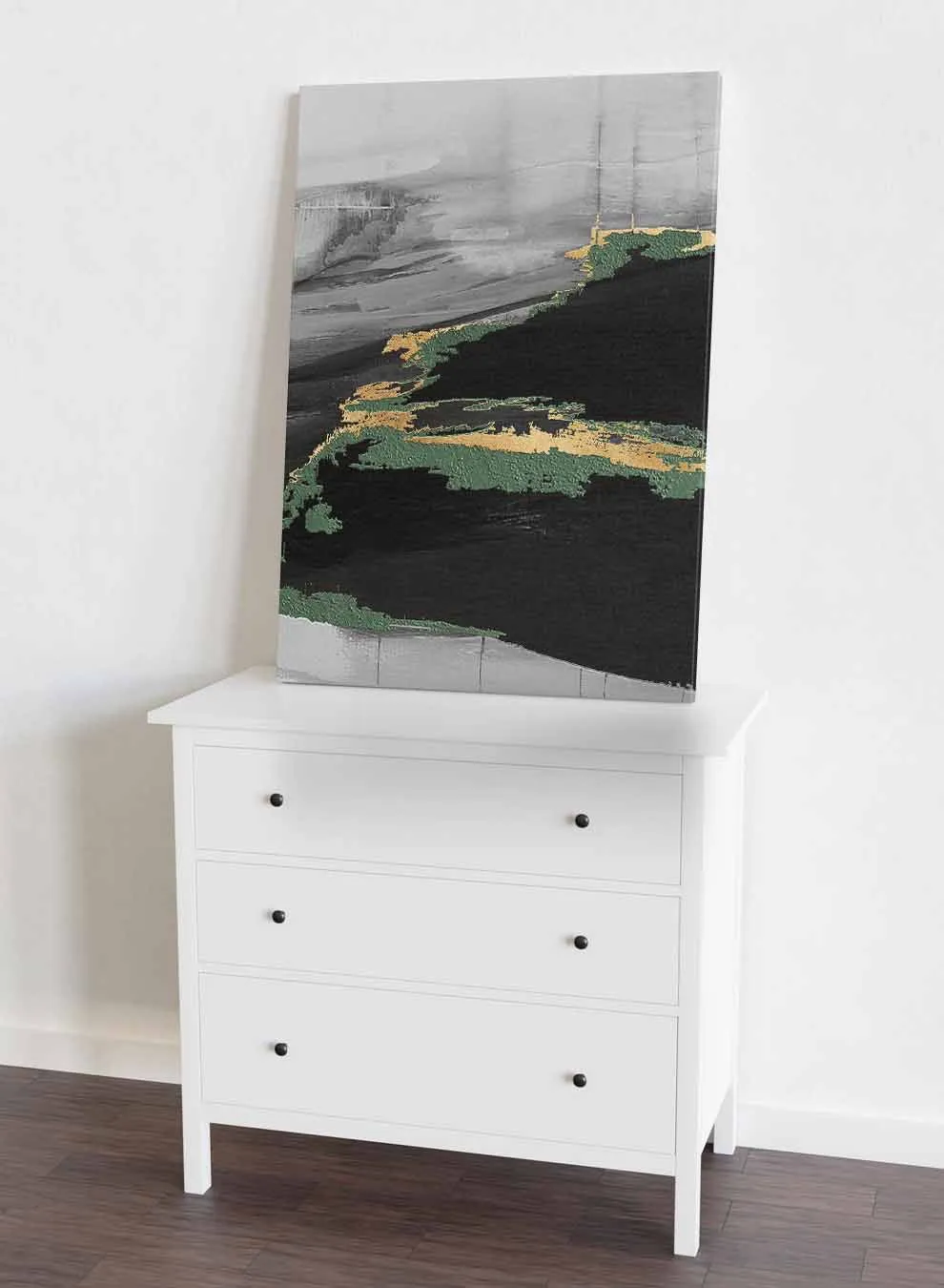 Canvas Wall Art Stretched Over Wooden Frame with Black Floating Frame