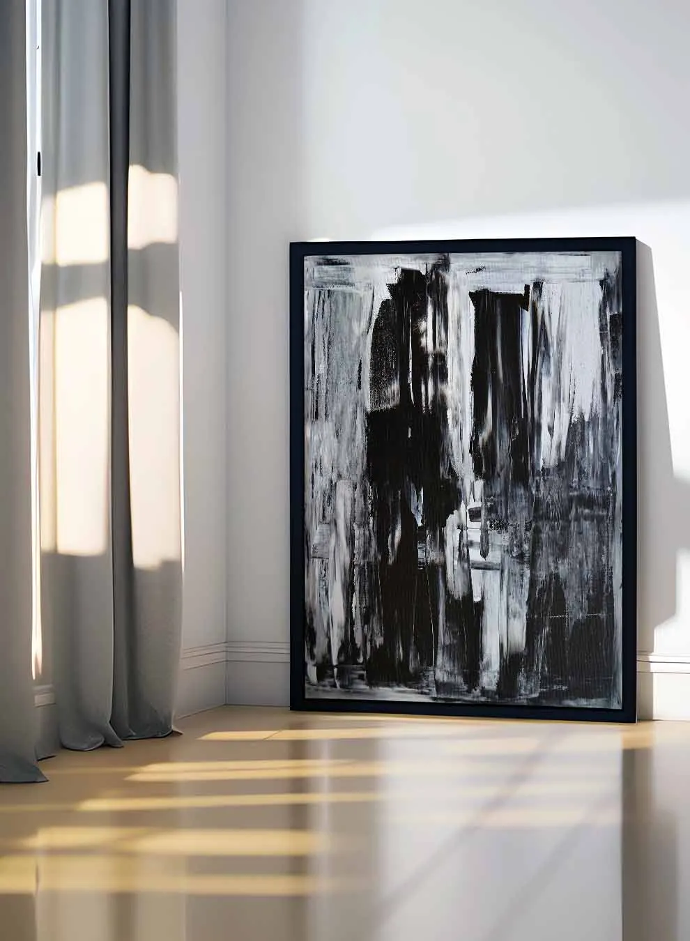 Canvas Wall Art Stretched Over Wooden Frame with Black Floating Frame