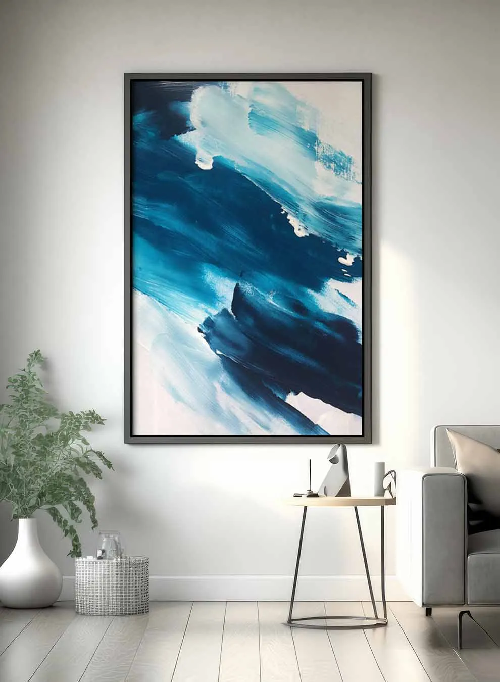 Canvas Wall Art Stretched Over Wooden Frame with Black Floating Frame
