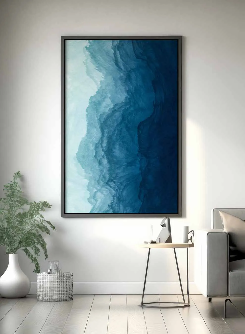 Canvas Wall Art Stretched Over Wooden Frame with Black Floating Frame