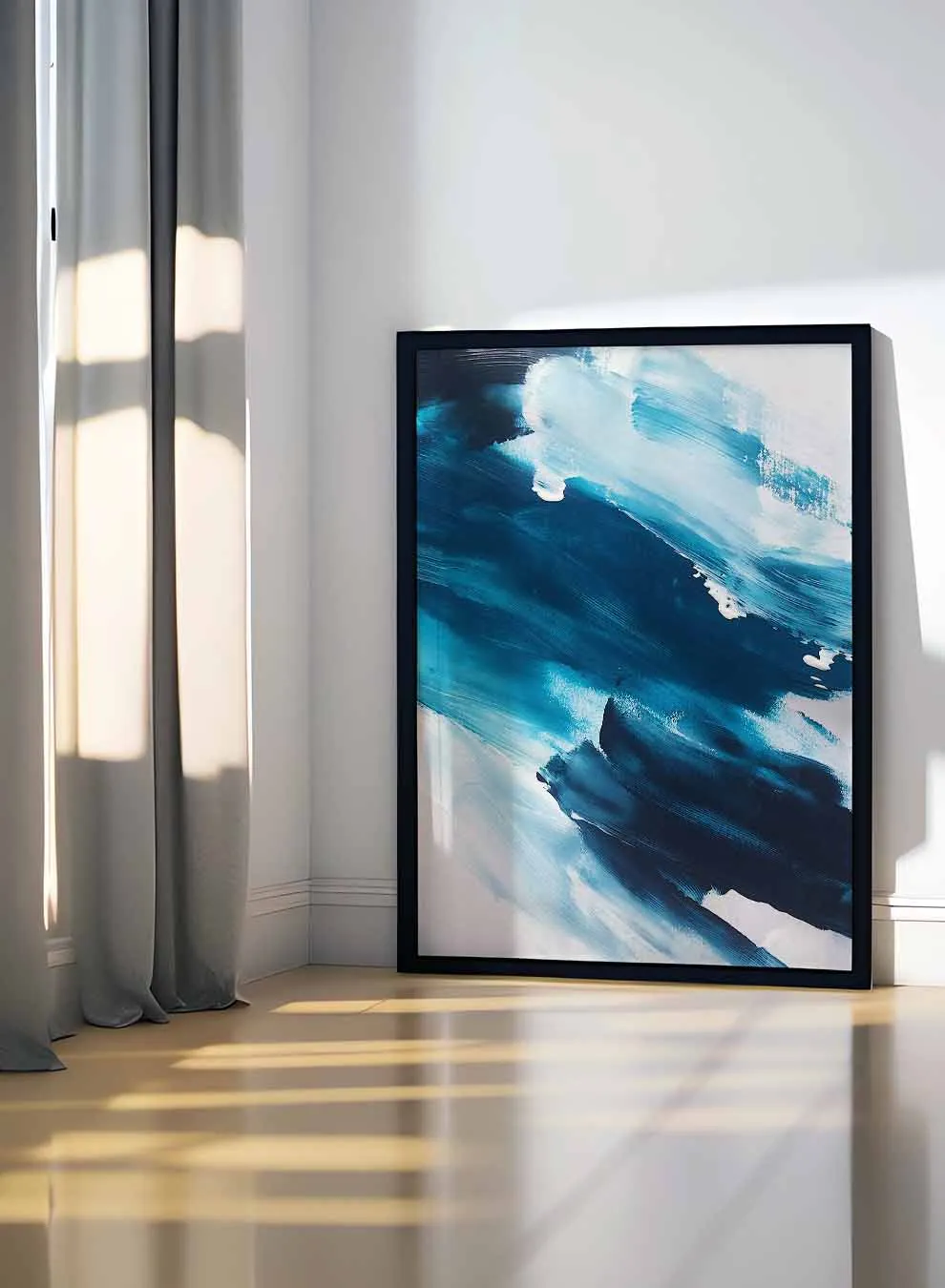 Canvas Wall Art Stretched Over Wooden Frame with Black Floating Frame
