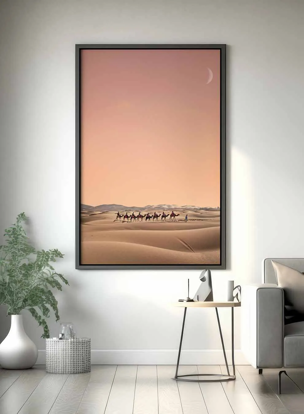 Canvas Wall Art Stretched Over Wooden Frame with Black Floating Frame