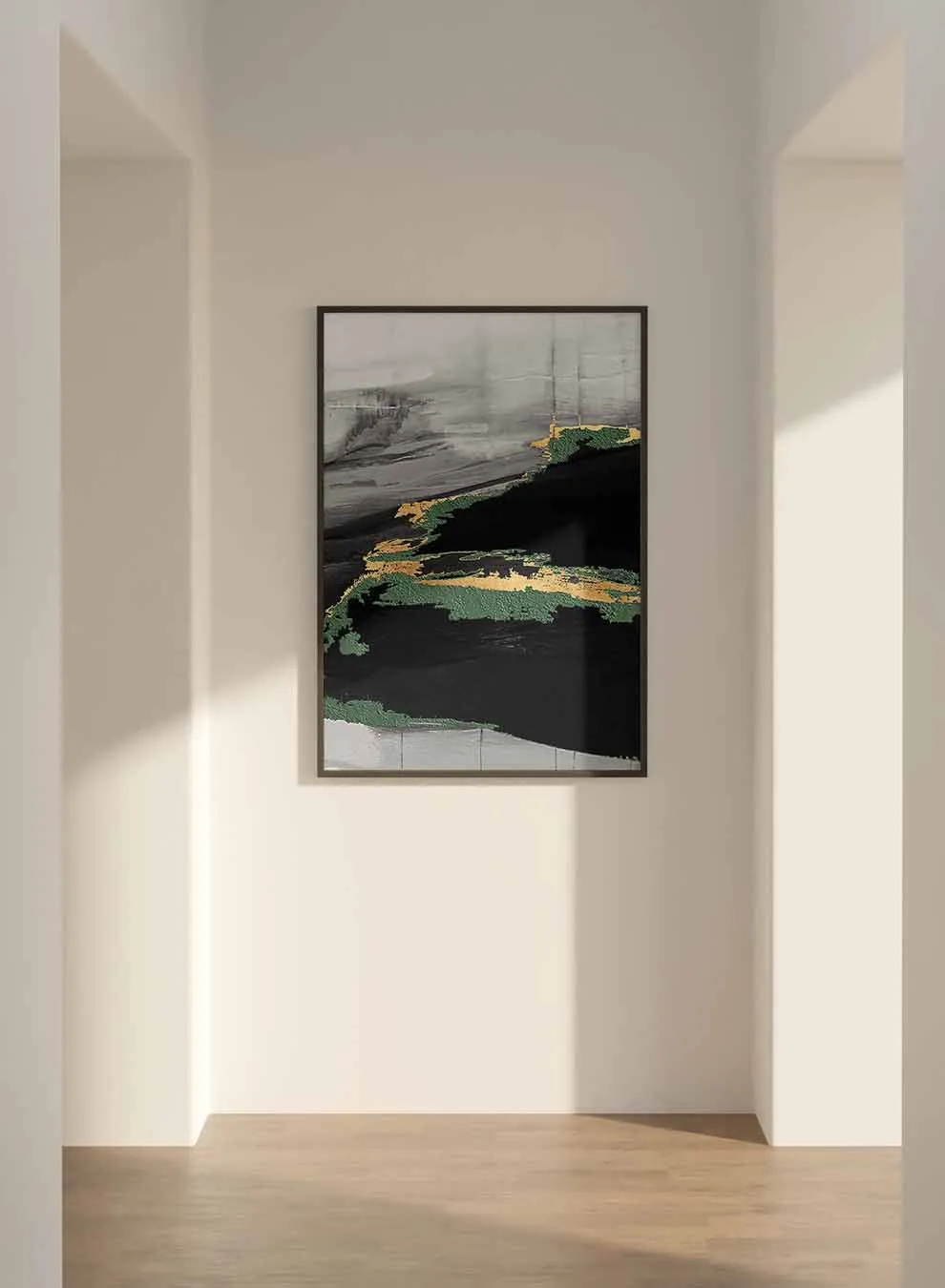 Canvas Wall Art Stretched Over Wooden Frame with Black Floating Frame