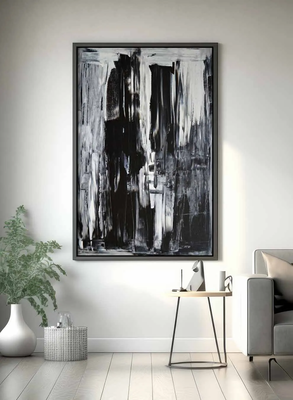 Canvas Wall Art Stretched Over Wooden Frame with Black Floating Frame