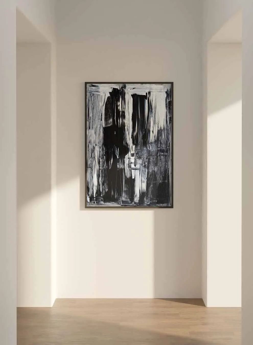 Canvas Wall Art Stretched Over Wooden Frame with Black Floating Frame