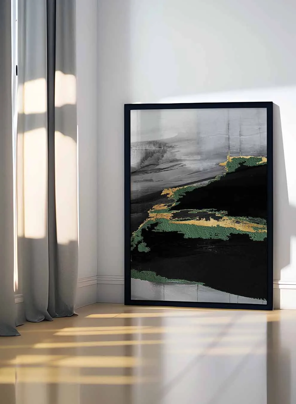 Canvas Wall Art Stretched Over Wooden Frame with Black Floating Frame