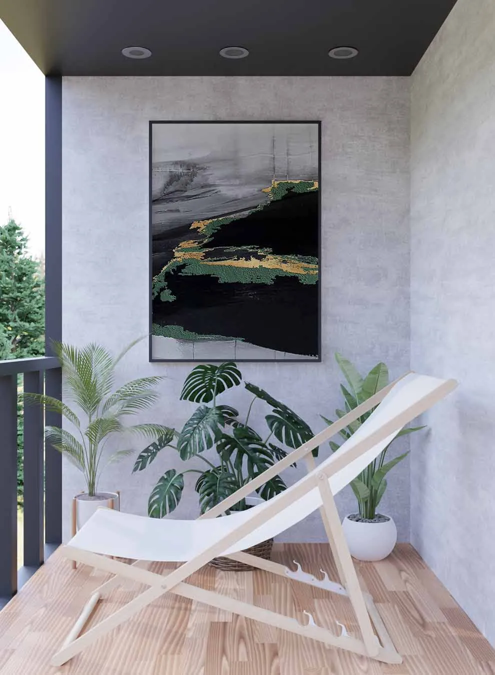 Canvas Wall Art Stretched Over Wooden Frame with Black Floating Frame