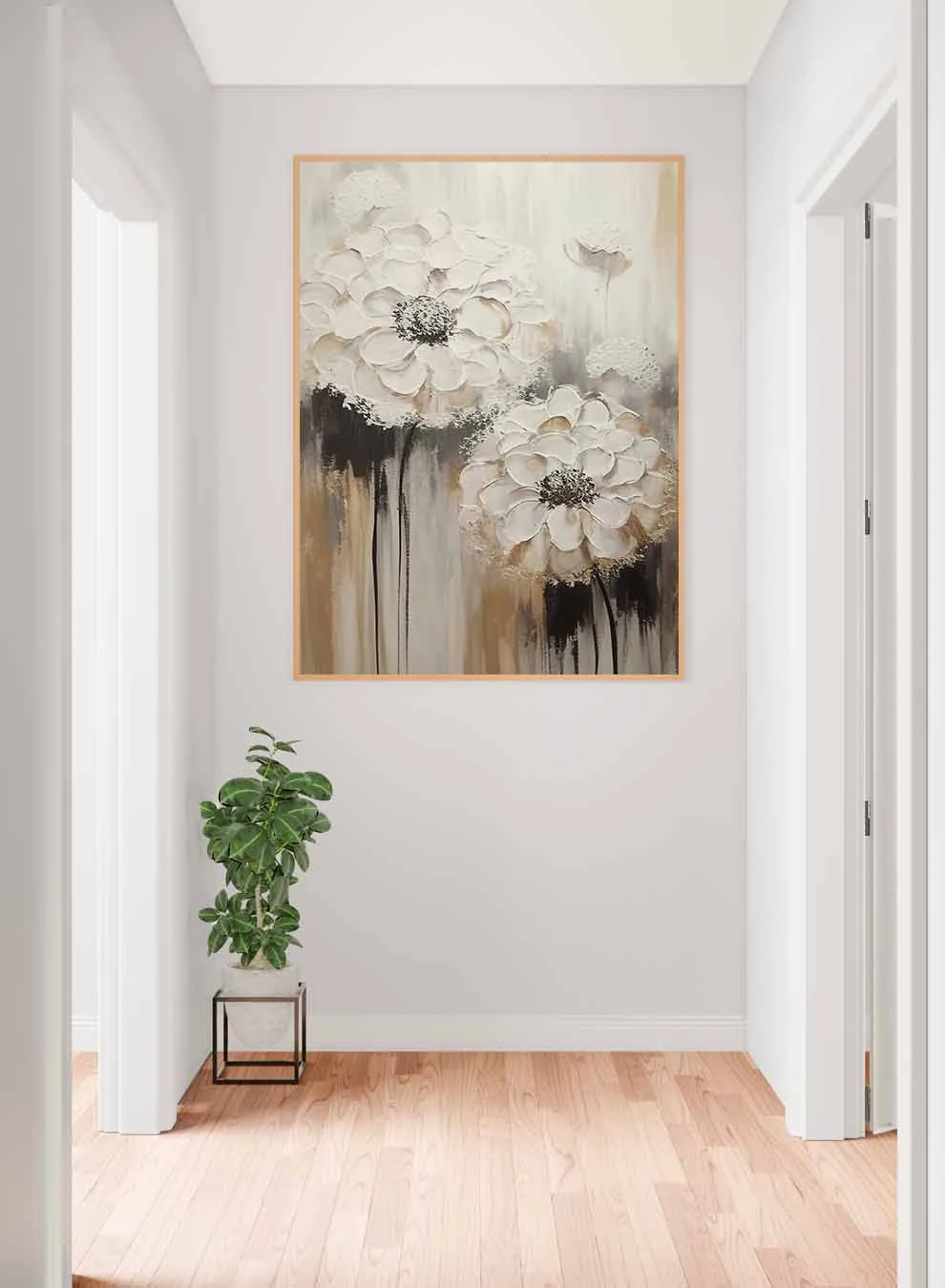 Canvas Wall Art Stretched Over Wooden Frame with Black Floating Frame