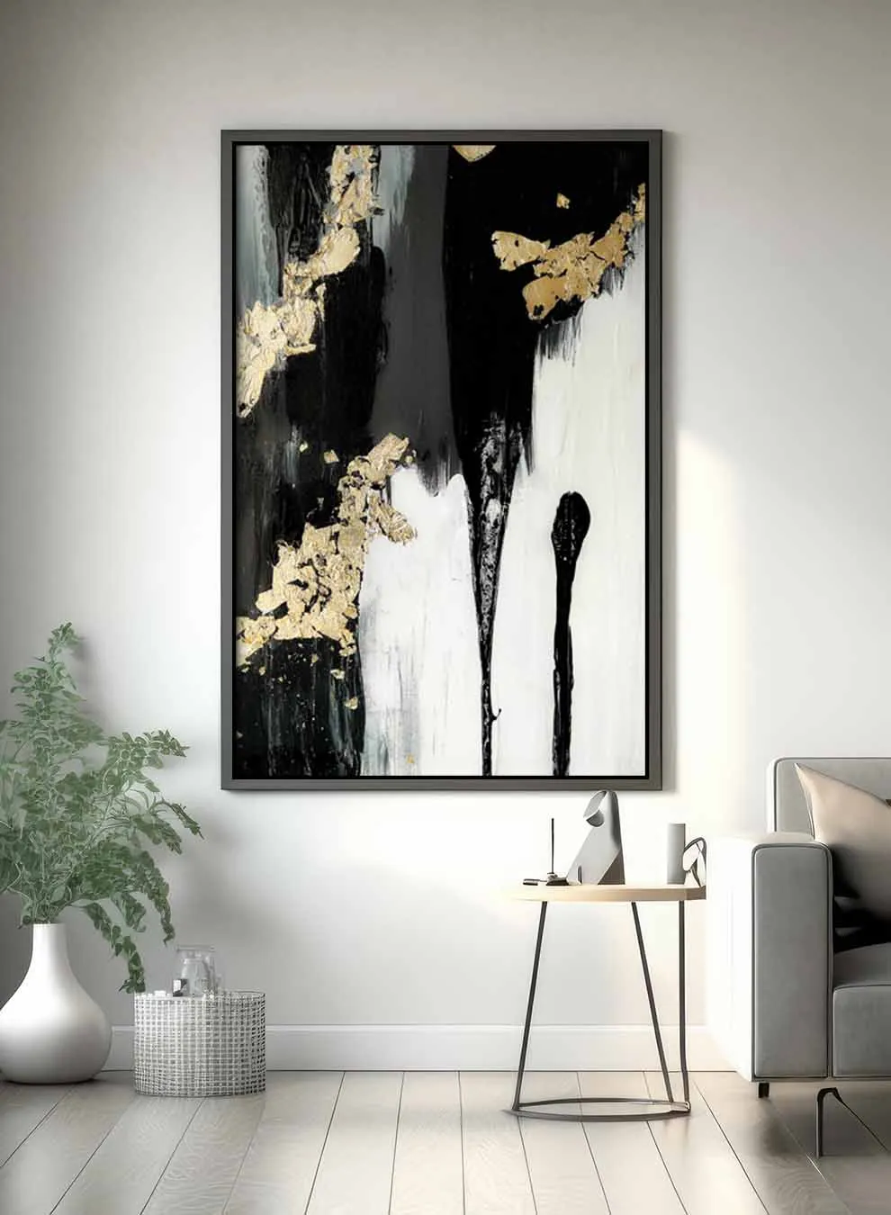 Canvas Wall Art Stretched Over Wooden Frame with Black Floating Frame