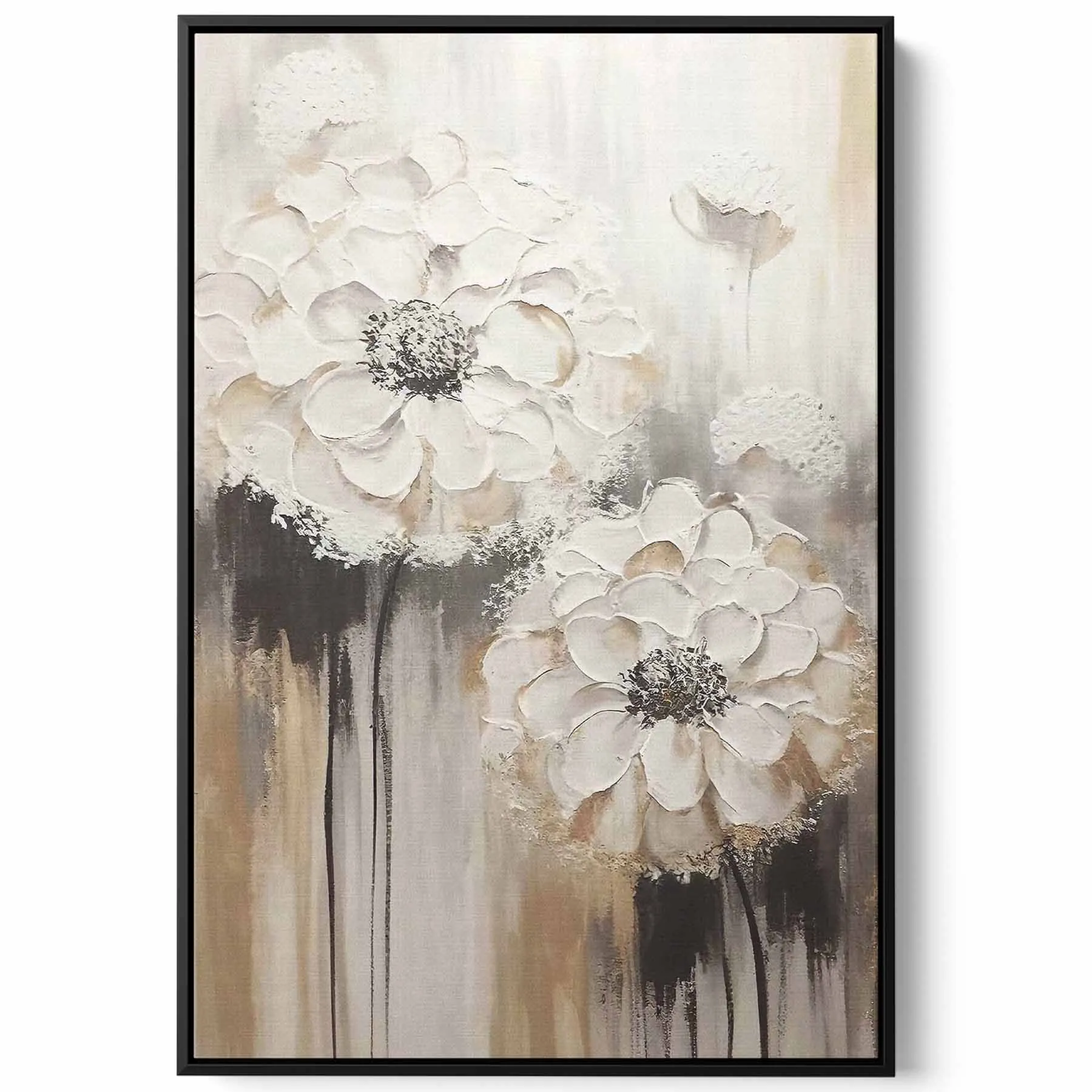 Canvas Wall Art Stretched Over Wooden Frame with Black Floating Frame