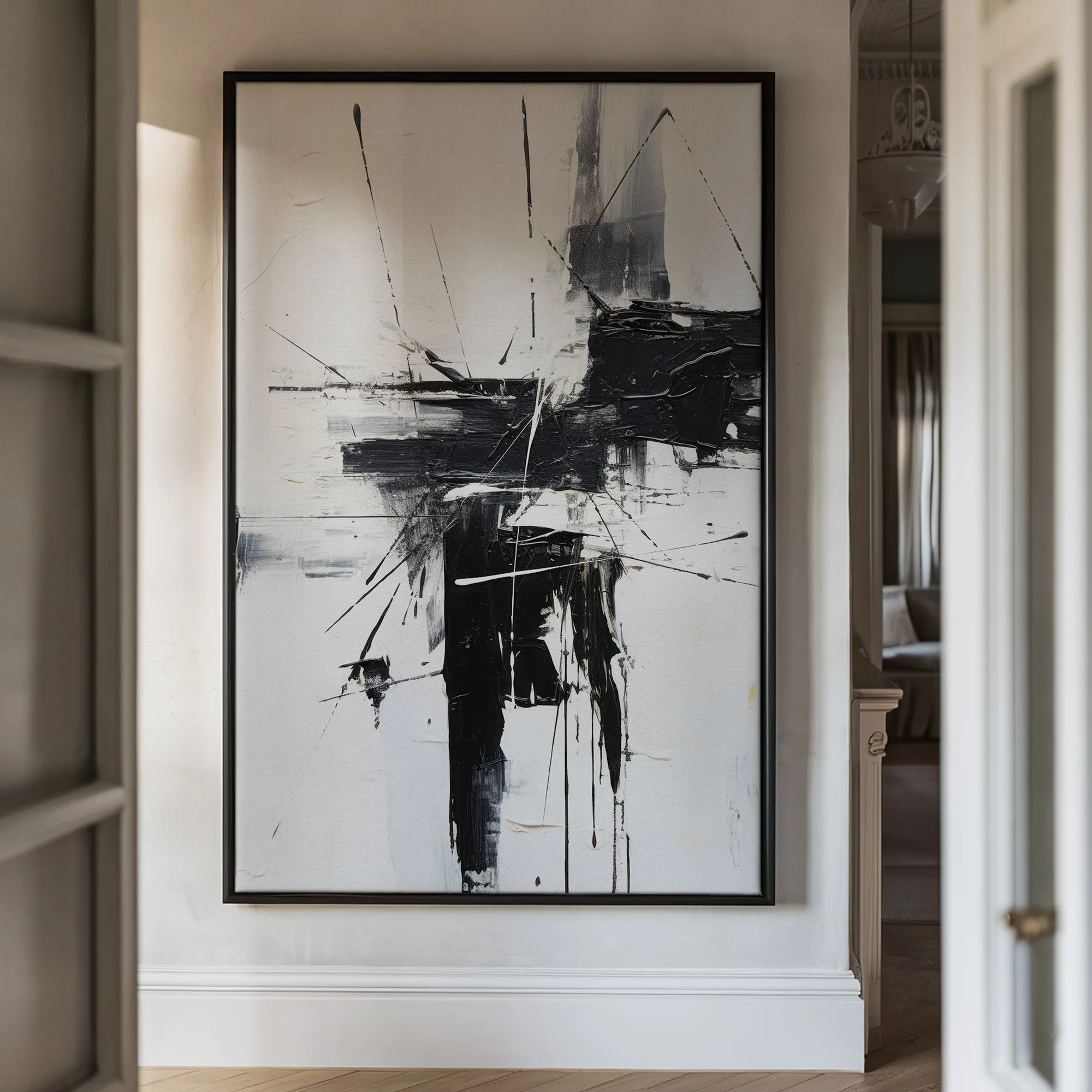Canvas Wall Art Stretched Over Wooden Frame with Floating Frame and Black Crash Painting CV4119