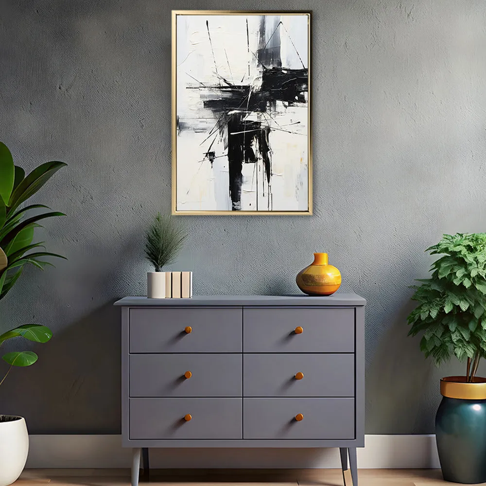 Canvas Wall Art Stretched Over Wooden Frame with Floating Frame and Black Crash Painting CV4119
