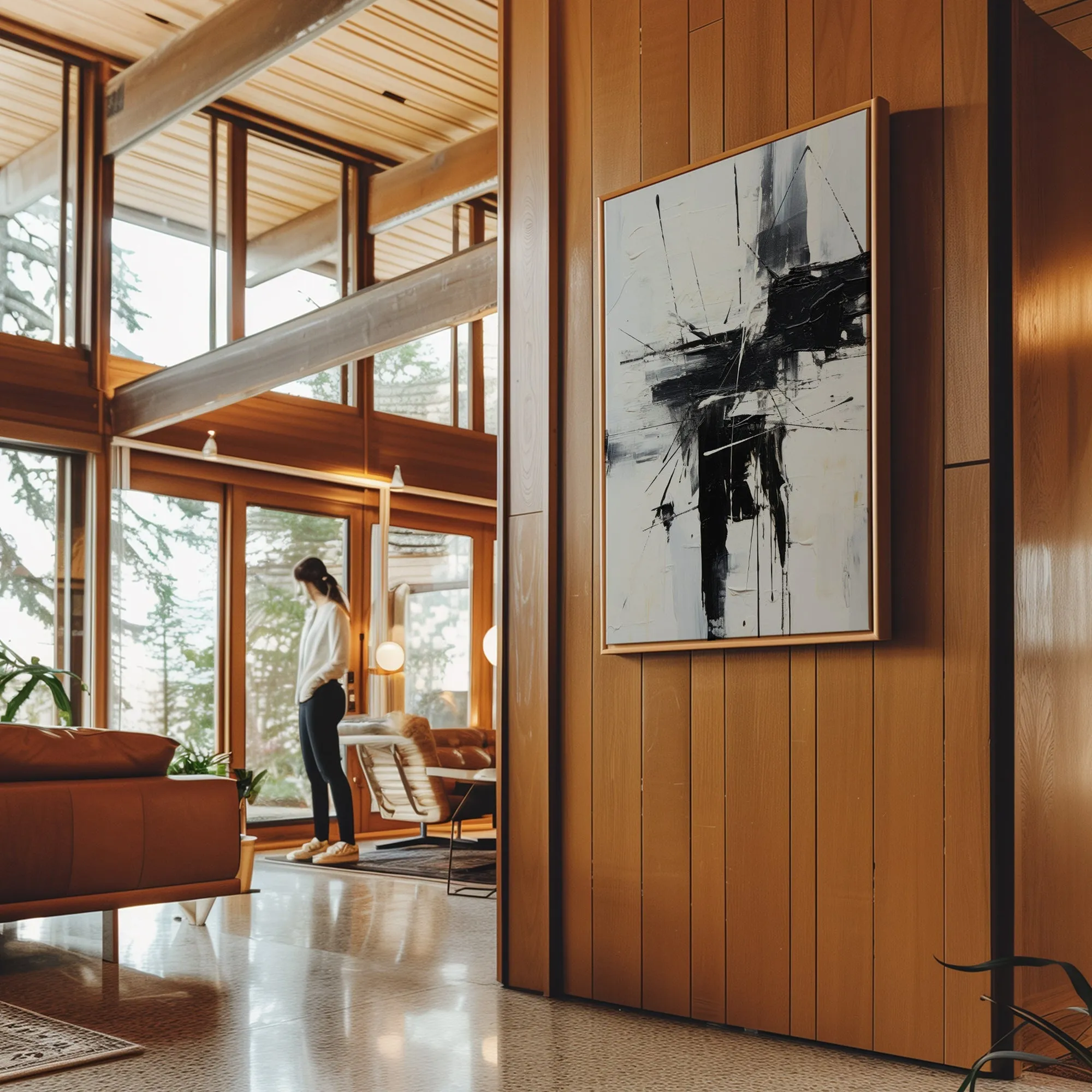 Canvas Wall Art Stretched Over Wooden Frame with Floating Frame and Black Crash Painting CV4119