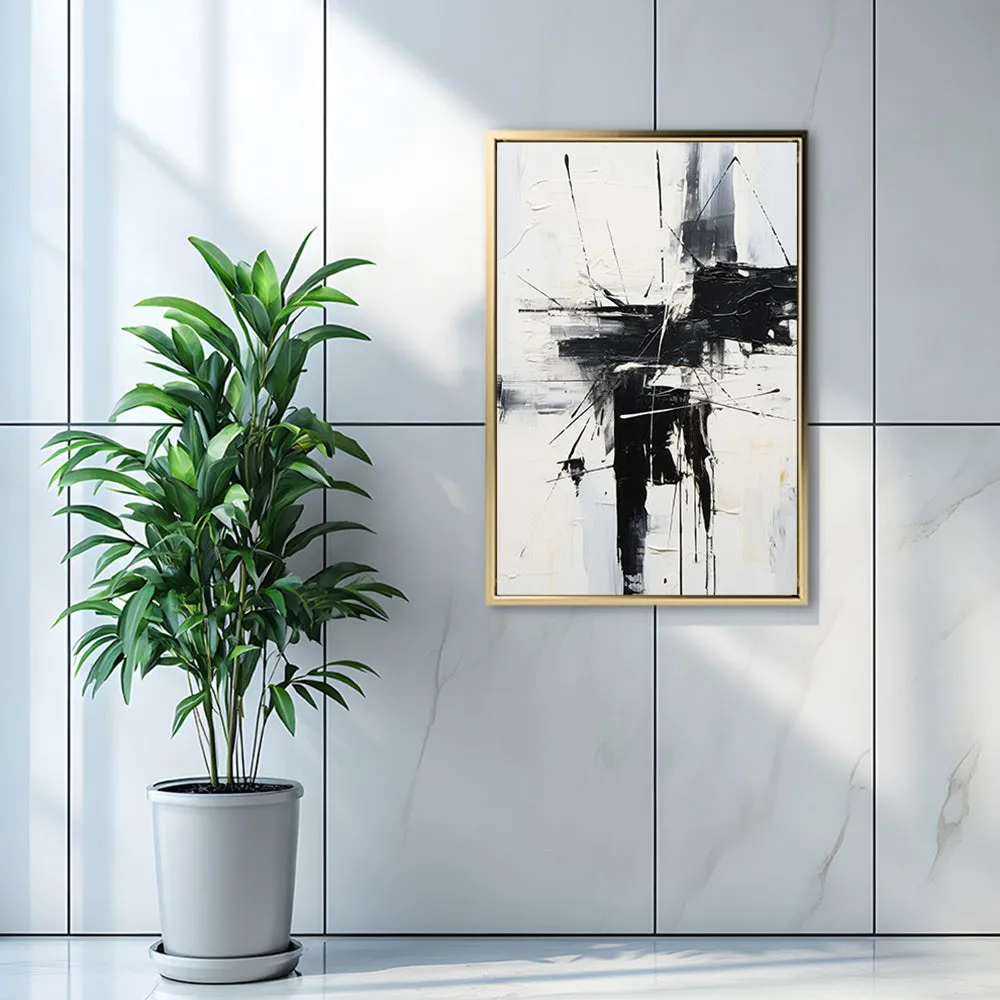 Canvas Wall Art Stretched Over Wooden Frame with Floating Frame and Black Crash Painting CV4119